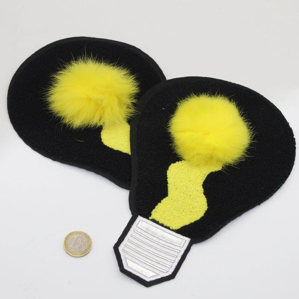 Set of 2 Lightbulb Patches Hotfix 22*15cm with Fur Pompon - ACCESSOIRES LEDUC BV