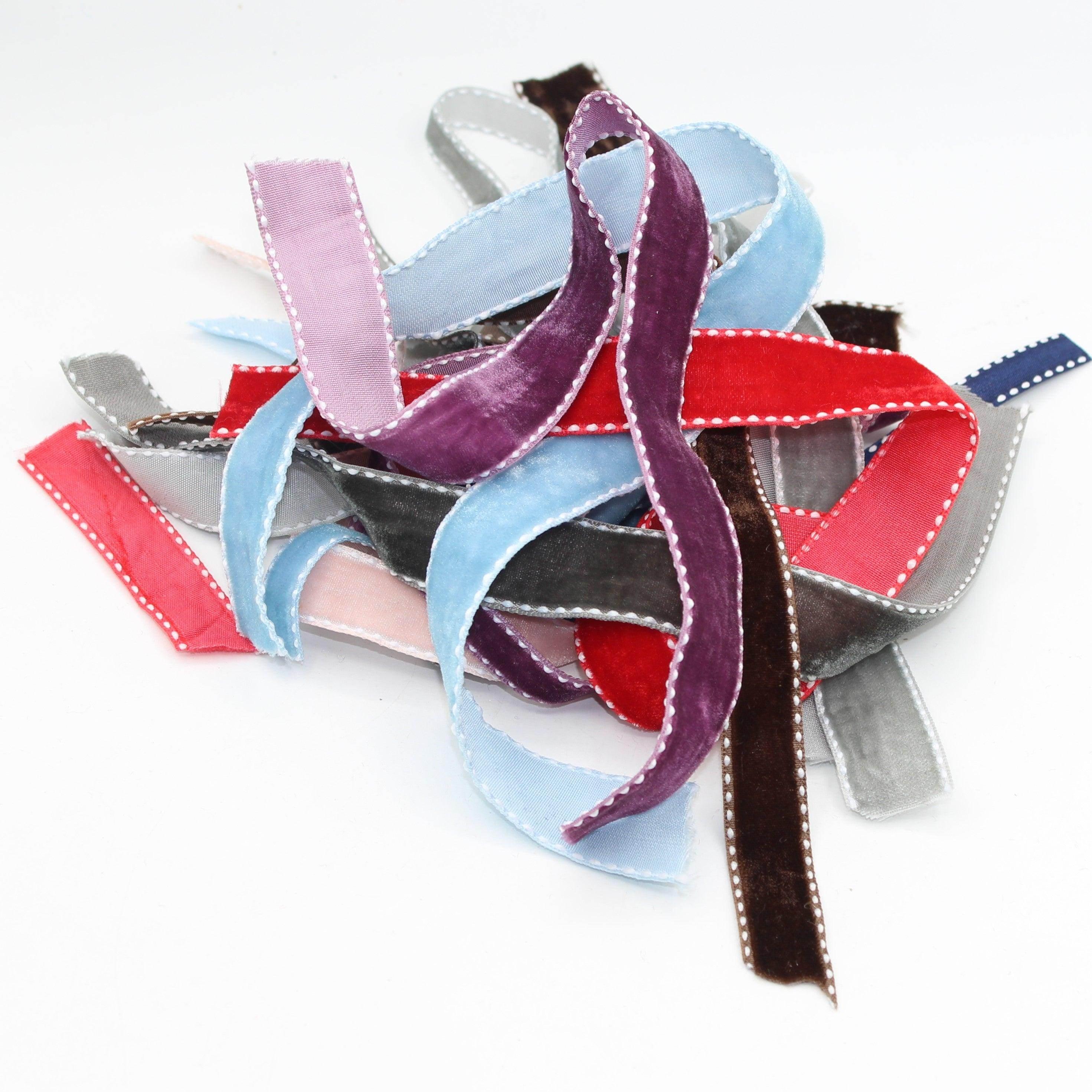 5 meters Stitched Velvet Ribbon 9 / 15 / 20mm #VEL1501 - ACCESSOIRES LEDUC BV