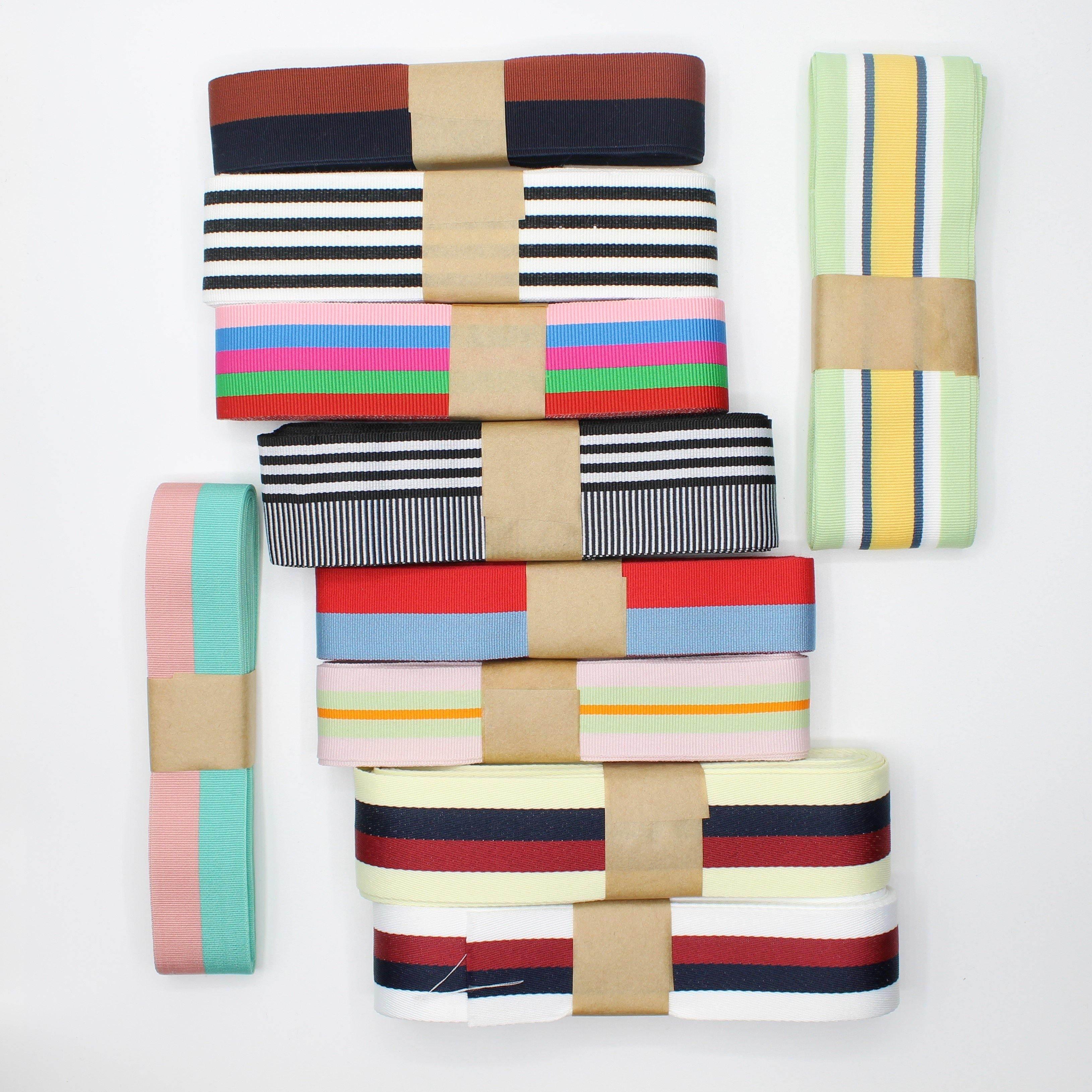 10 x 5 Meters Striped Ribbons - Mixed Sizes & Colours - ACCESSOIRES LEDUC BV