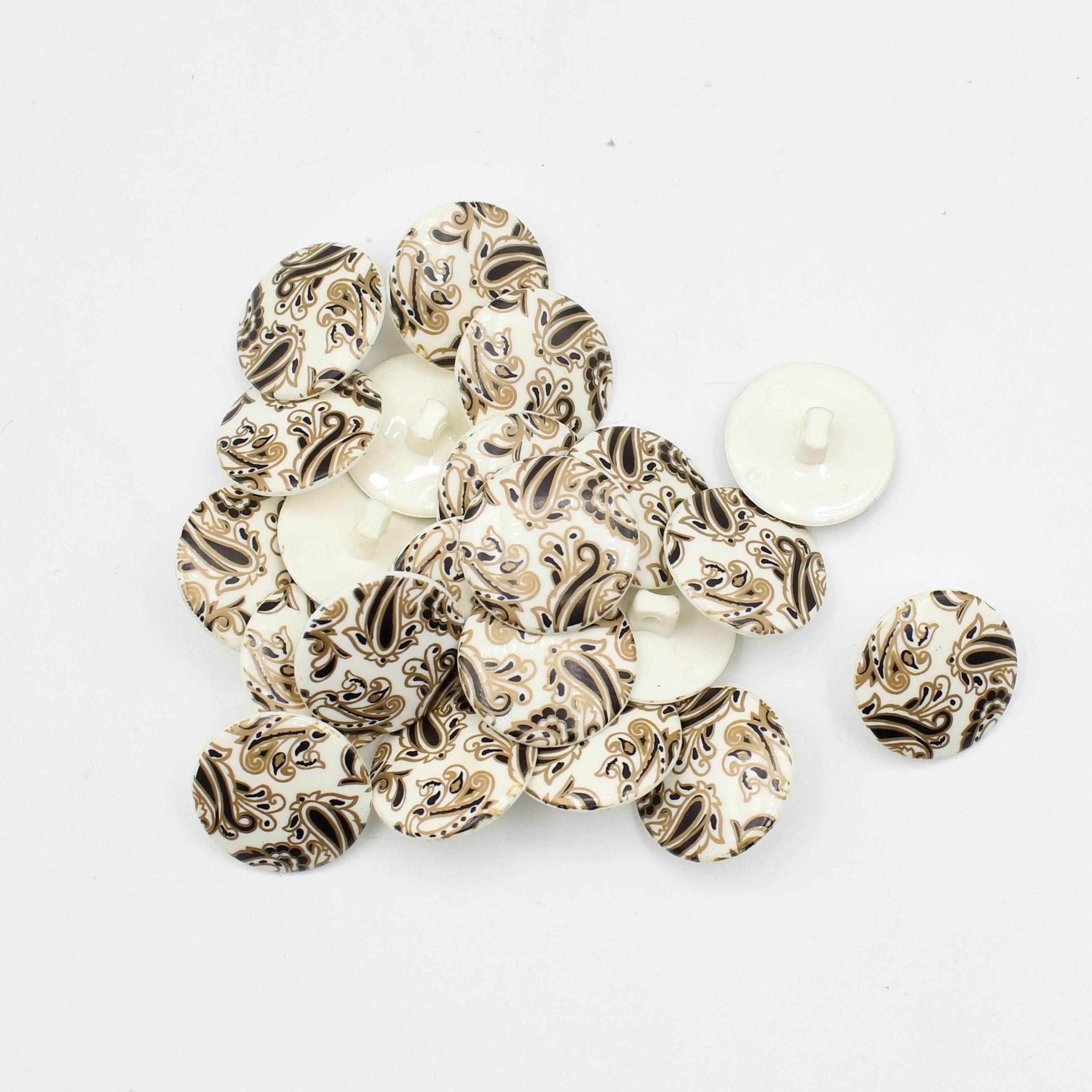 Brown Floral Printed Shank Button #KPQ4003 - ACCESSOIRES LEDUC BV