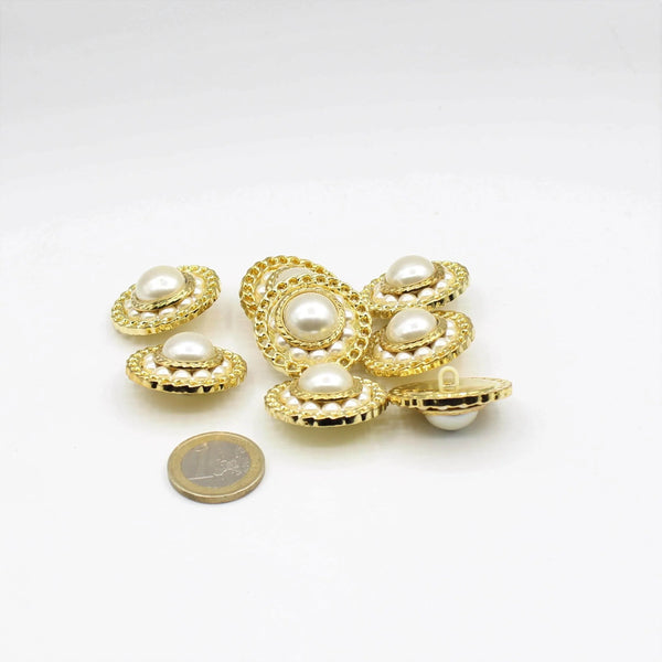 Pearl with little pearls crown and golden edges Shank Lady Button #KCQ4012 - ACCESSOIRES LEDUC BV