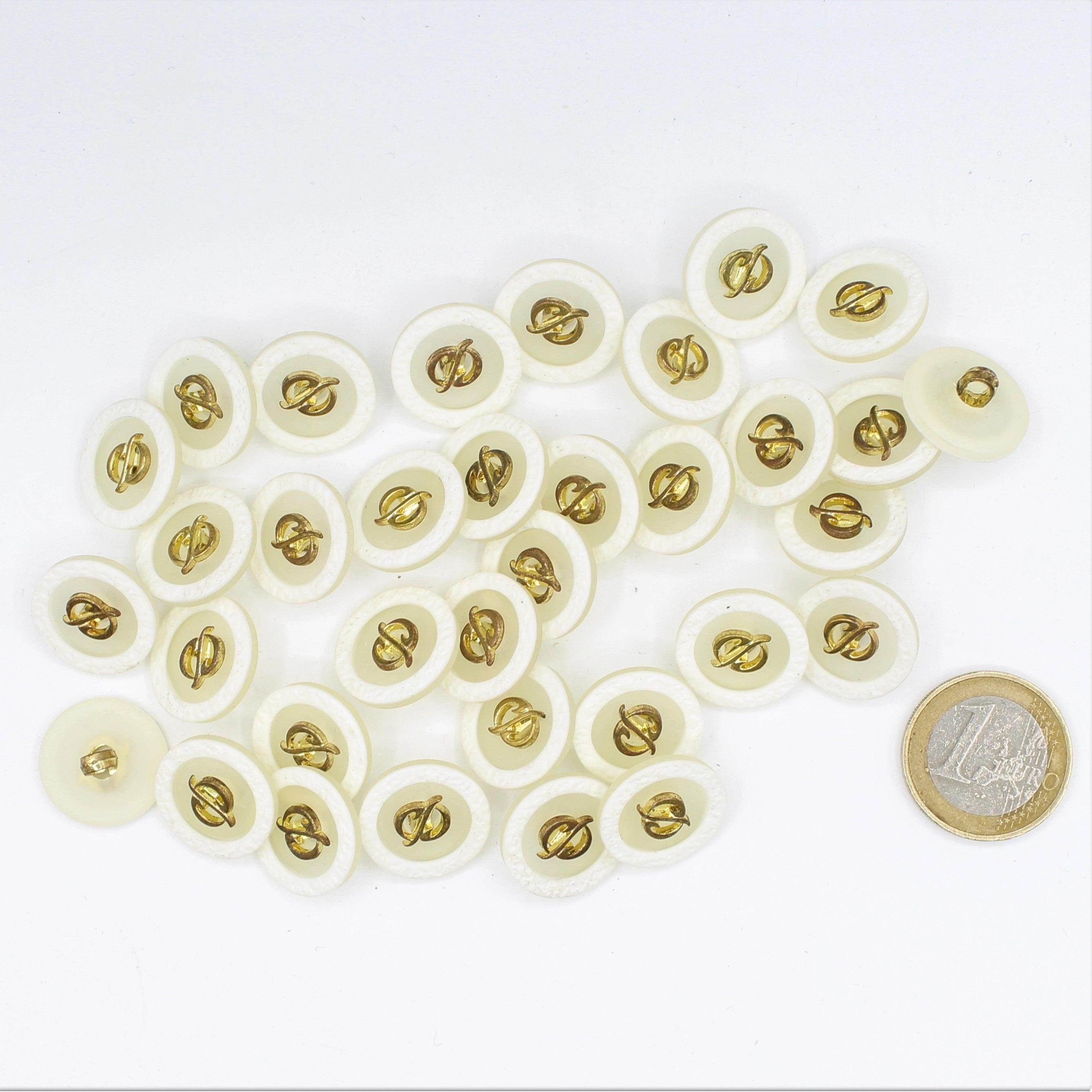 White Button with Gold Pattern 18mm - ACCESSOIRES LEDUC BV