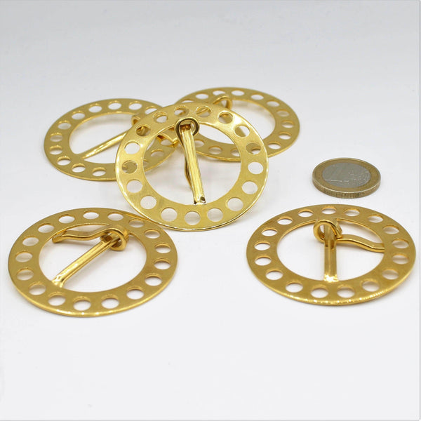 Golden Round Belt Buckle with Holes 51 and 62mm - ACCESSOIRES LEDUC BV
