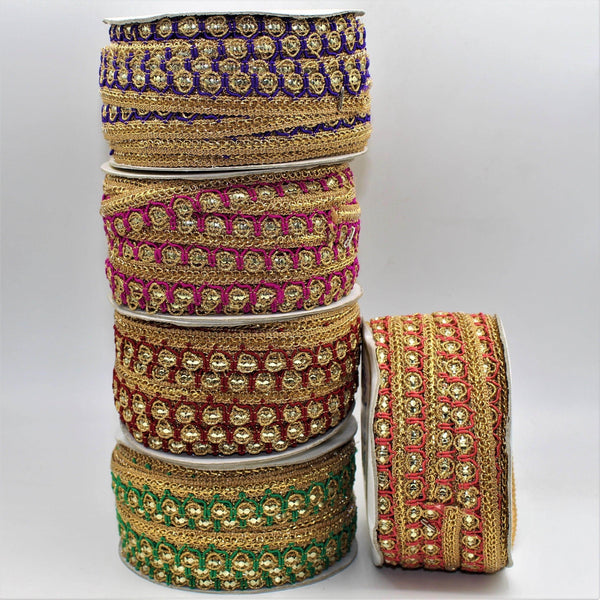 5 Meter Gold Fancy Ribbon in Different Colors with Strass Effect 10mm - ACCESSOIRES LEDUC BV