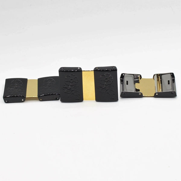 2 Set of Gold and Black Belt Buckle with Flower Pattern 50x32 mm - ACCESSOIRES LEDUC BV