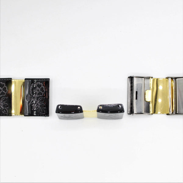 2 Set of Gold and Black Belt Buckle with Flower Pattern 50x32 mm - ACCESSOIRES LEDUC BV