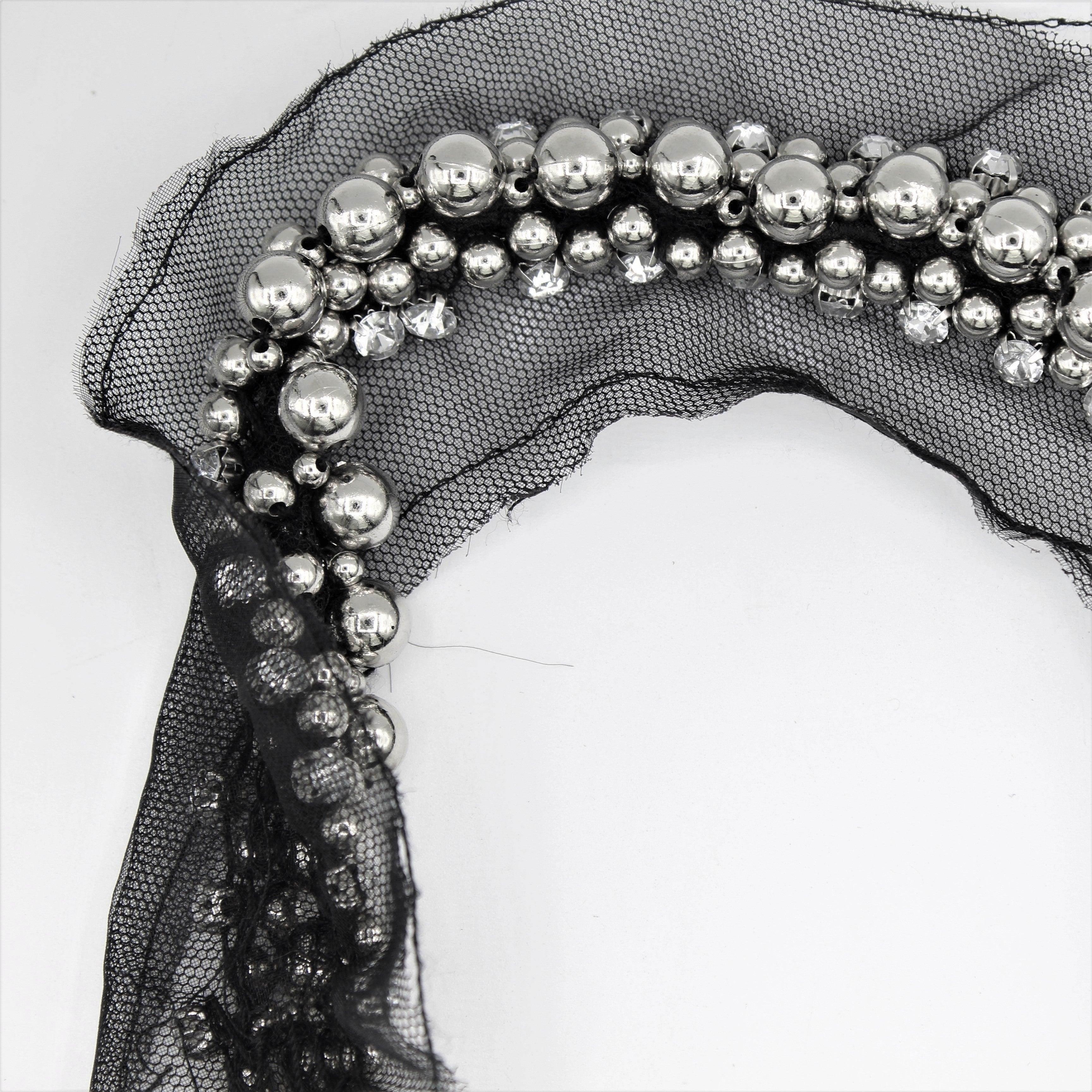 Black and white Collar Necklace with Strass Pearly 40x7 cm - ACCESSOIRES LEDUC BV