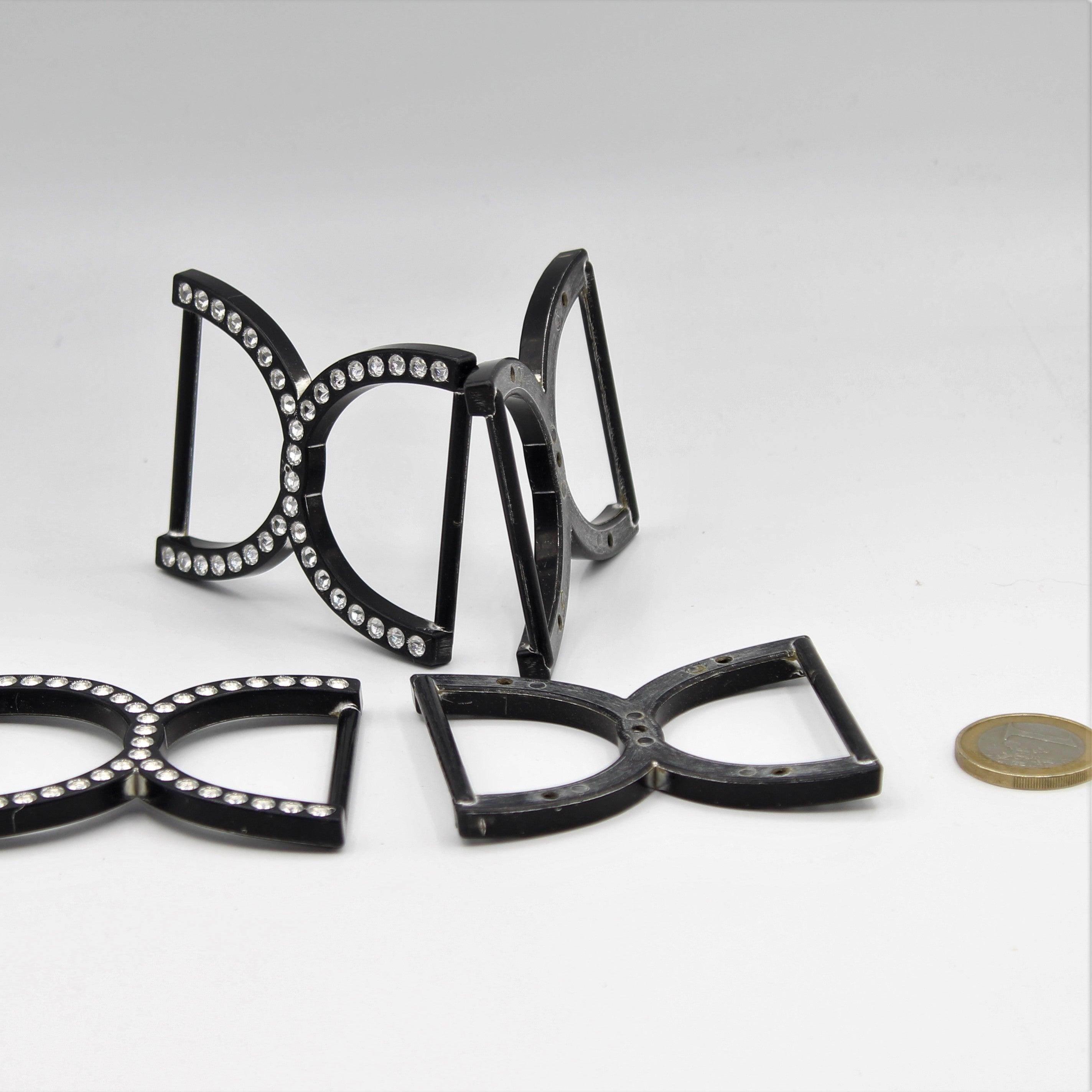 Black Plastic Buckles with small jewels 65x50mm - ACCESSOIRES LEDUC BV