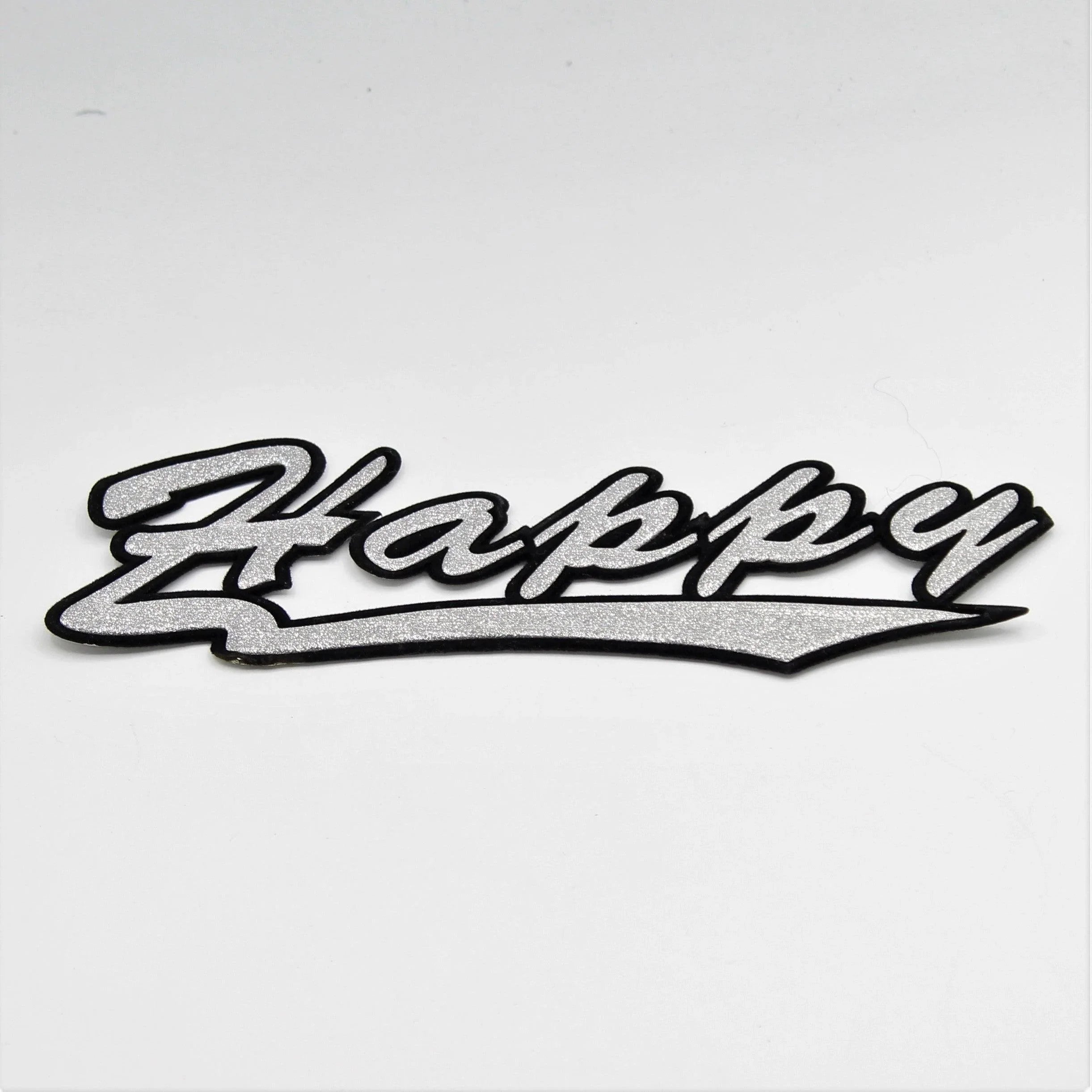 Black and White Shiny Patch "HAPPY" 17x6cm - ACCESSOIRES LEDUC