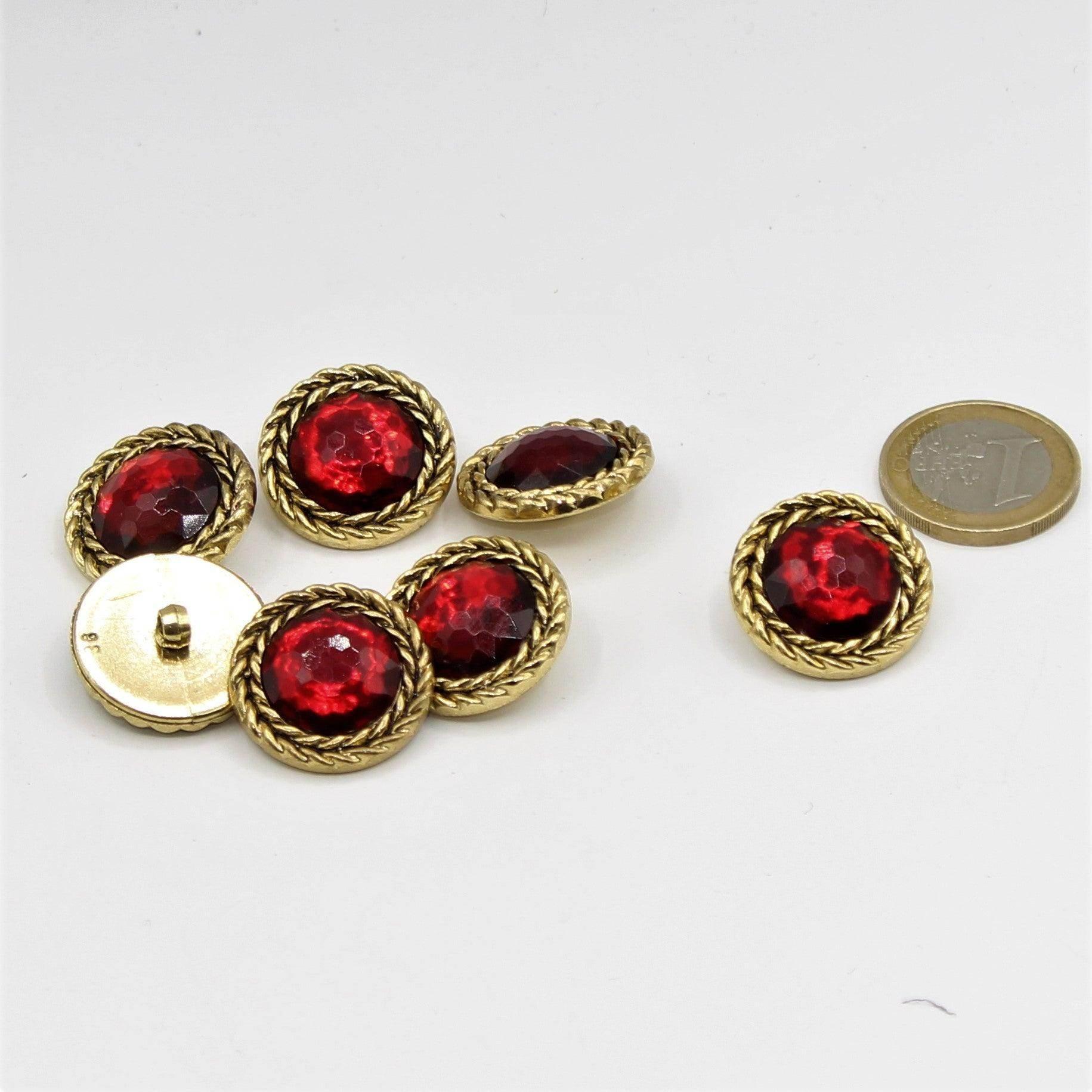 15 and 23 mm Red Jewel Core Button with Gold Circle - ACCESSOIRES LEDUC BV