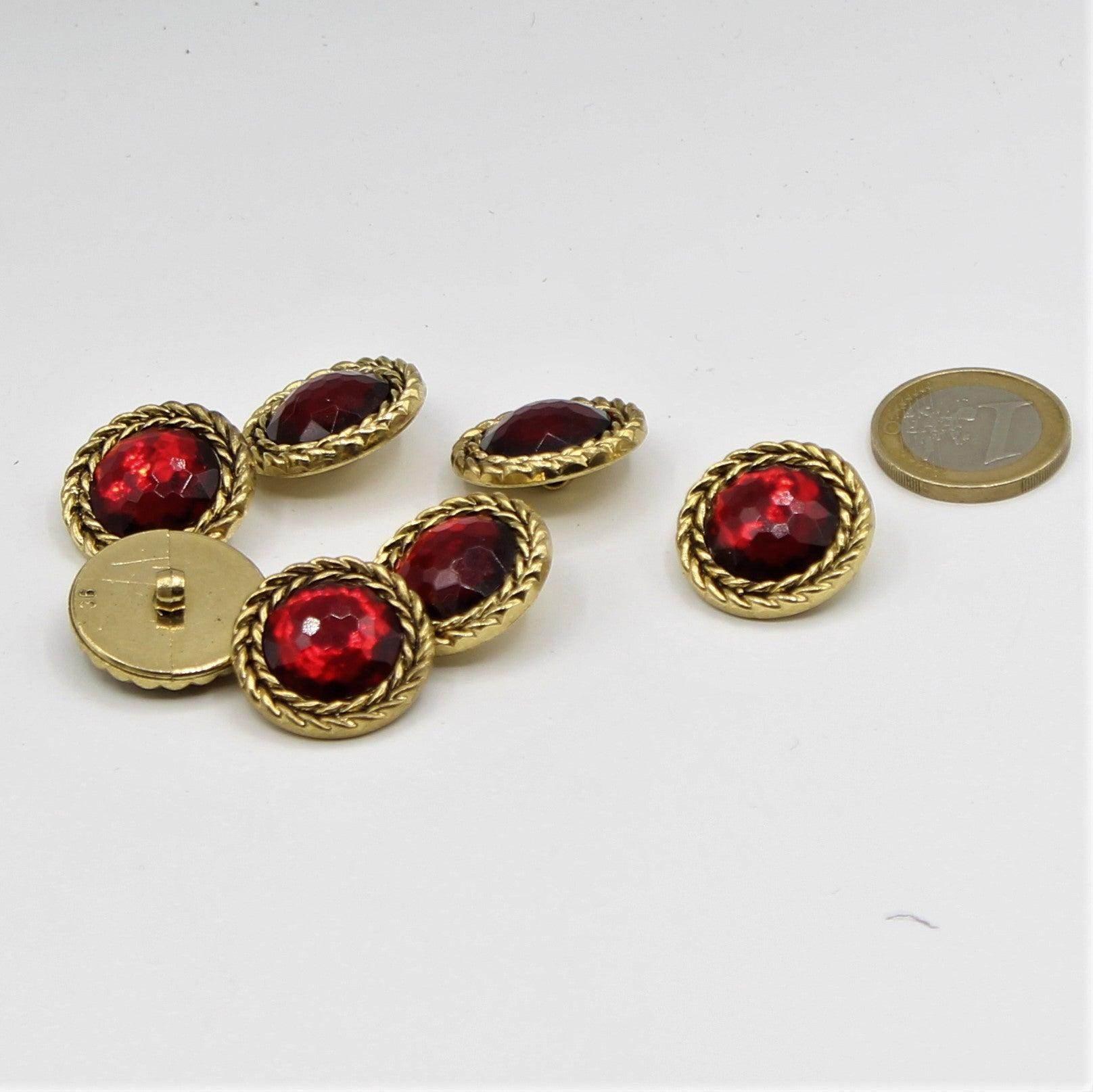 15 and 23 mm Red Jewel Core Button with Gold Circle - ACCESSOIRES LEDUC BV