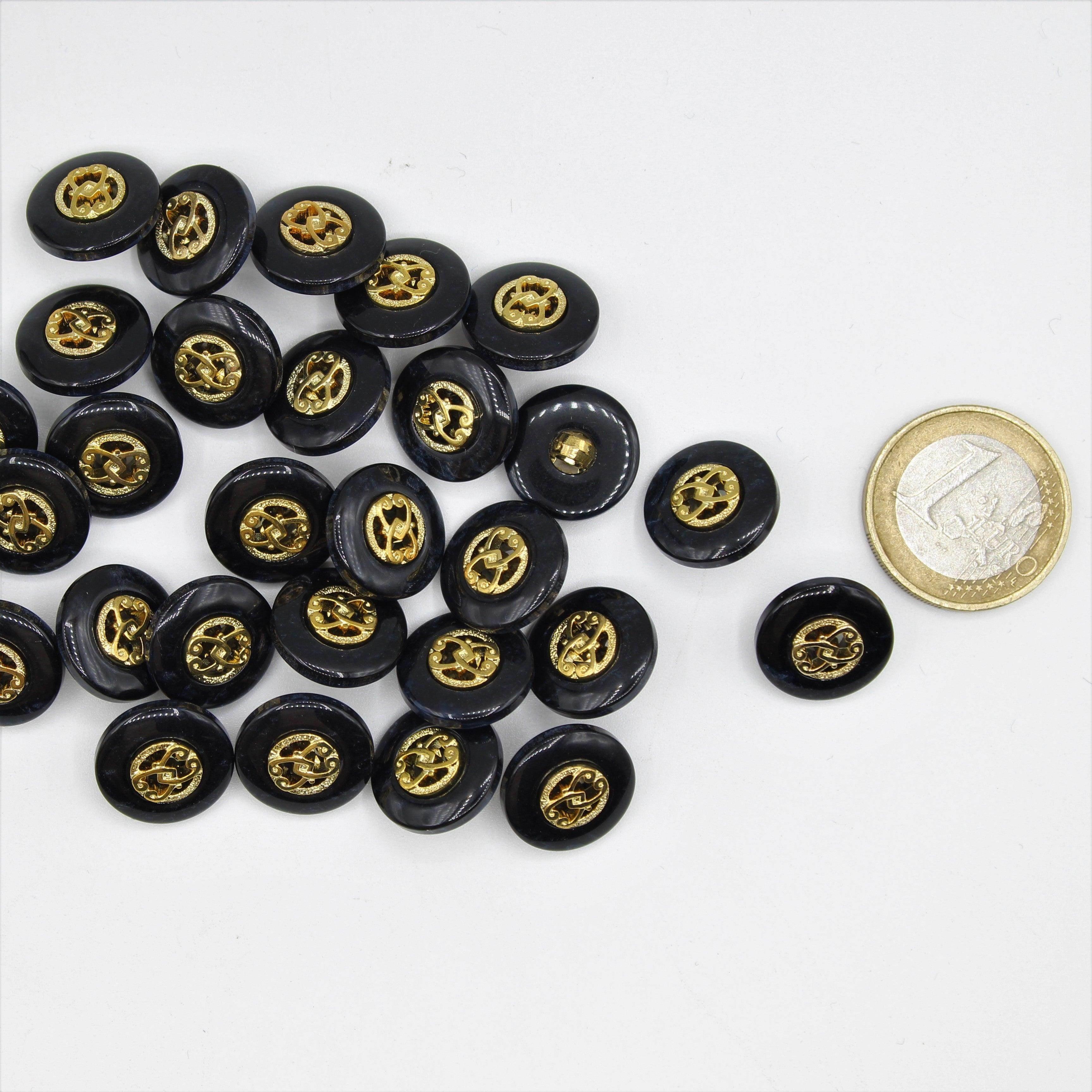 Dark Blue Button with Gold Pattern 15 and 18mm - ACCESSOIRES LEDUC BV