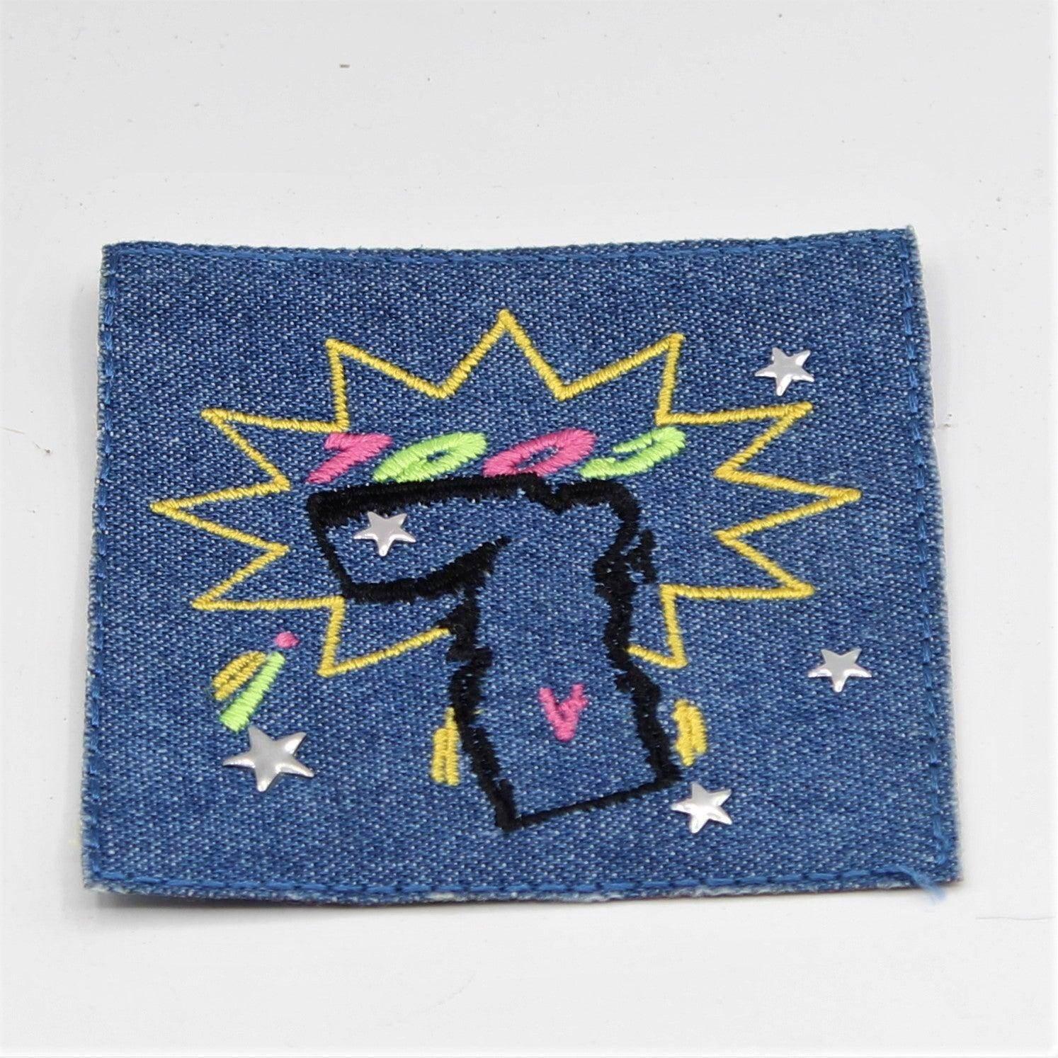 Blue Jeans Rock Patch with Pattern, Pin, Button. 8 and 10cm set of 2 - ACCESSOIRES LEDUC BV
