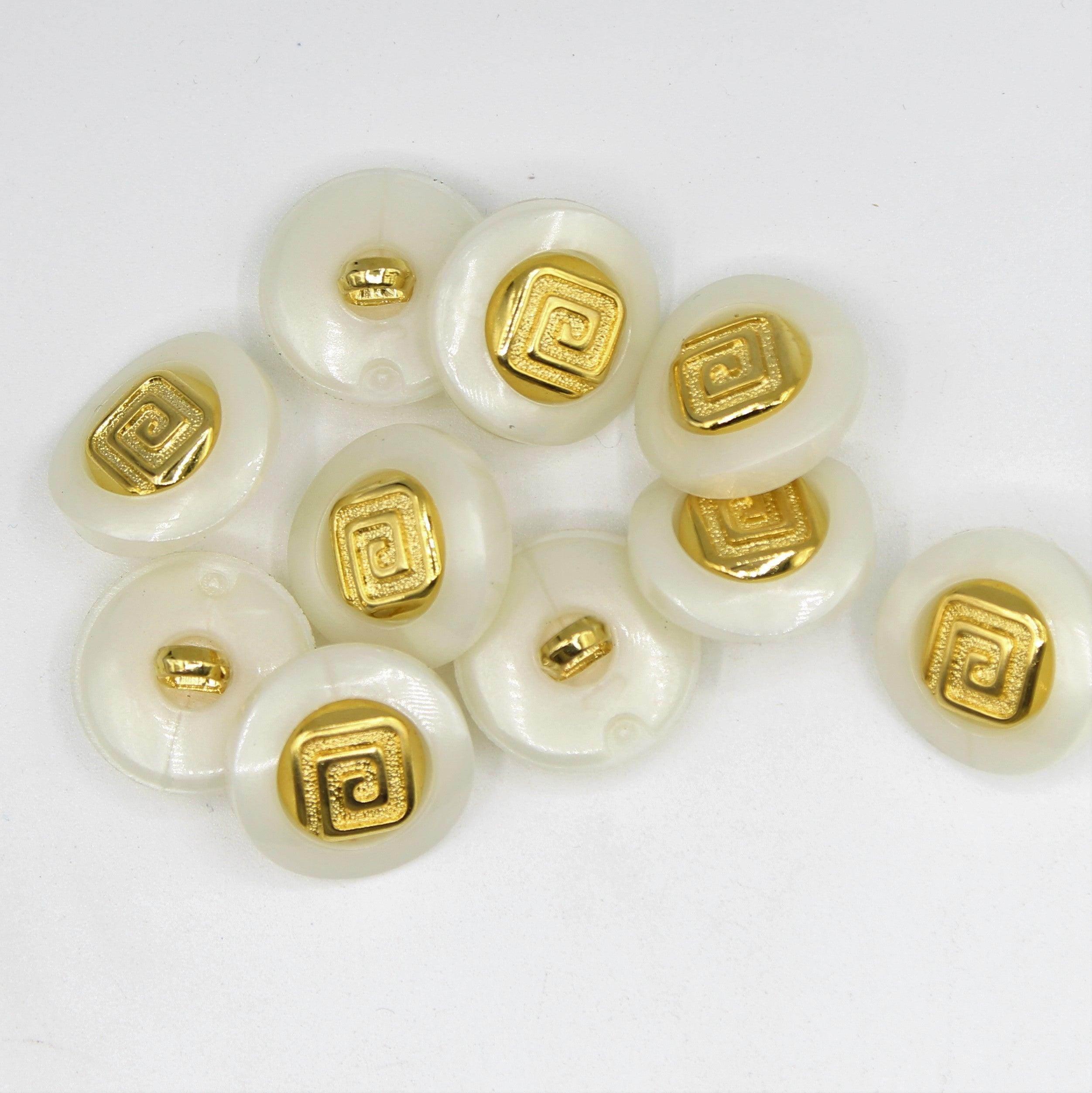 White Shank Button with Gold 15, 18mm - ACCESSOIRES LEDUC BV