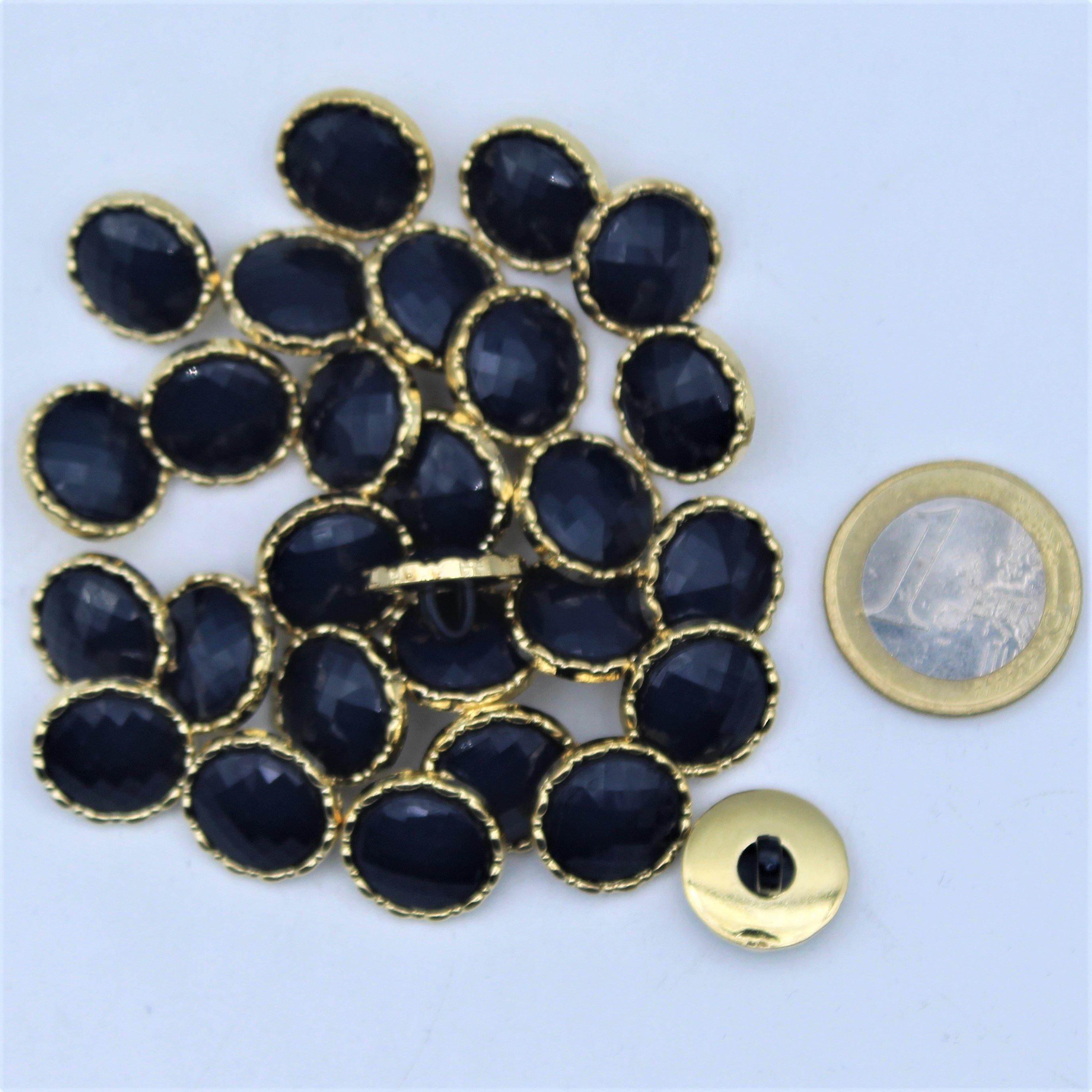 Reflective Navy Shank Lady Button with Gold Outline #KCQ4004 - ACCESSOIRES LEDUC BV