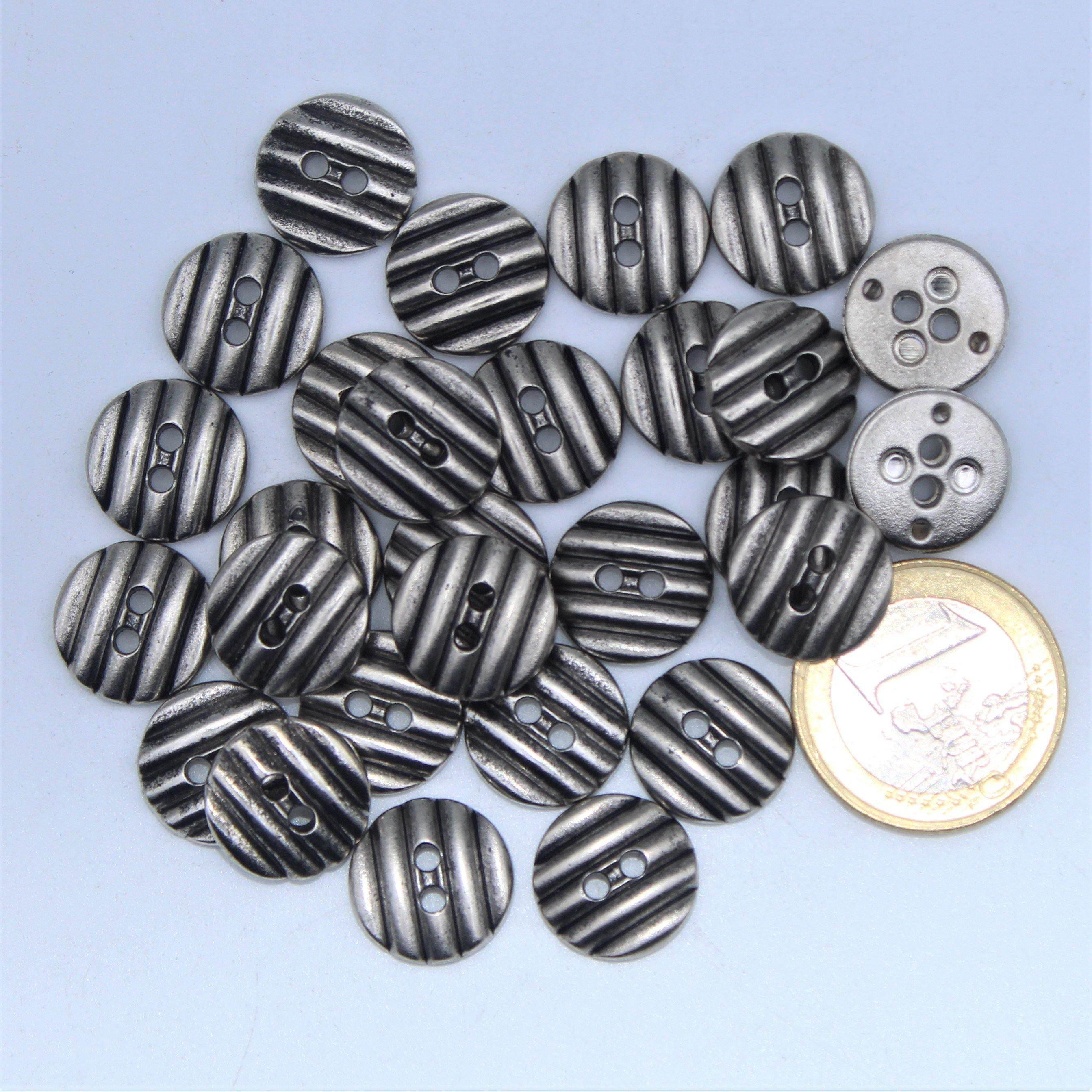 Old Silver Button 2 holes with Groove Chips #KM24000 - ACCESSOIRES LEDUC BV