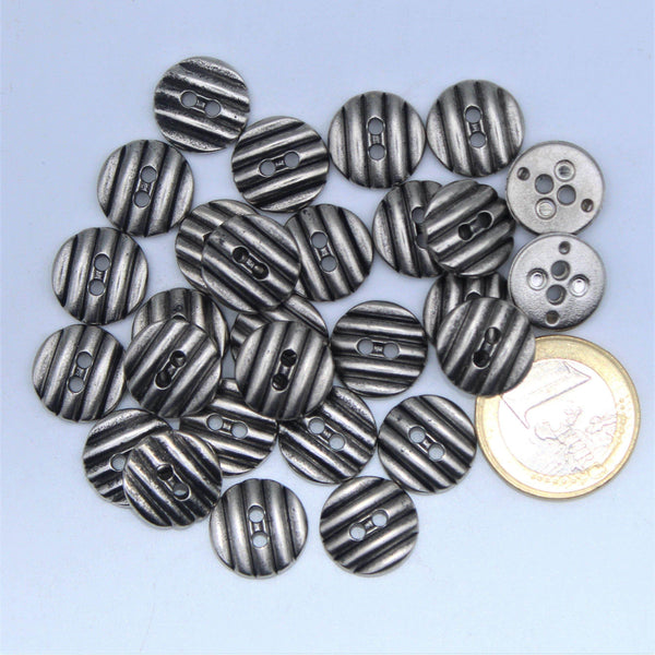 Old Silver Button 2 holes with Groove Chips #KM24000 - ACCESSOIRES LEDUC BV
