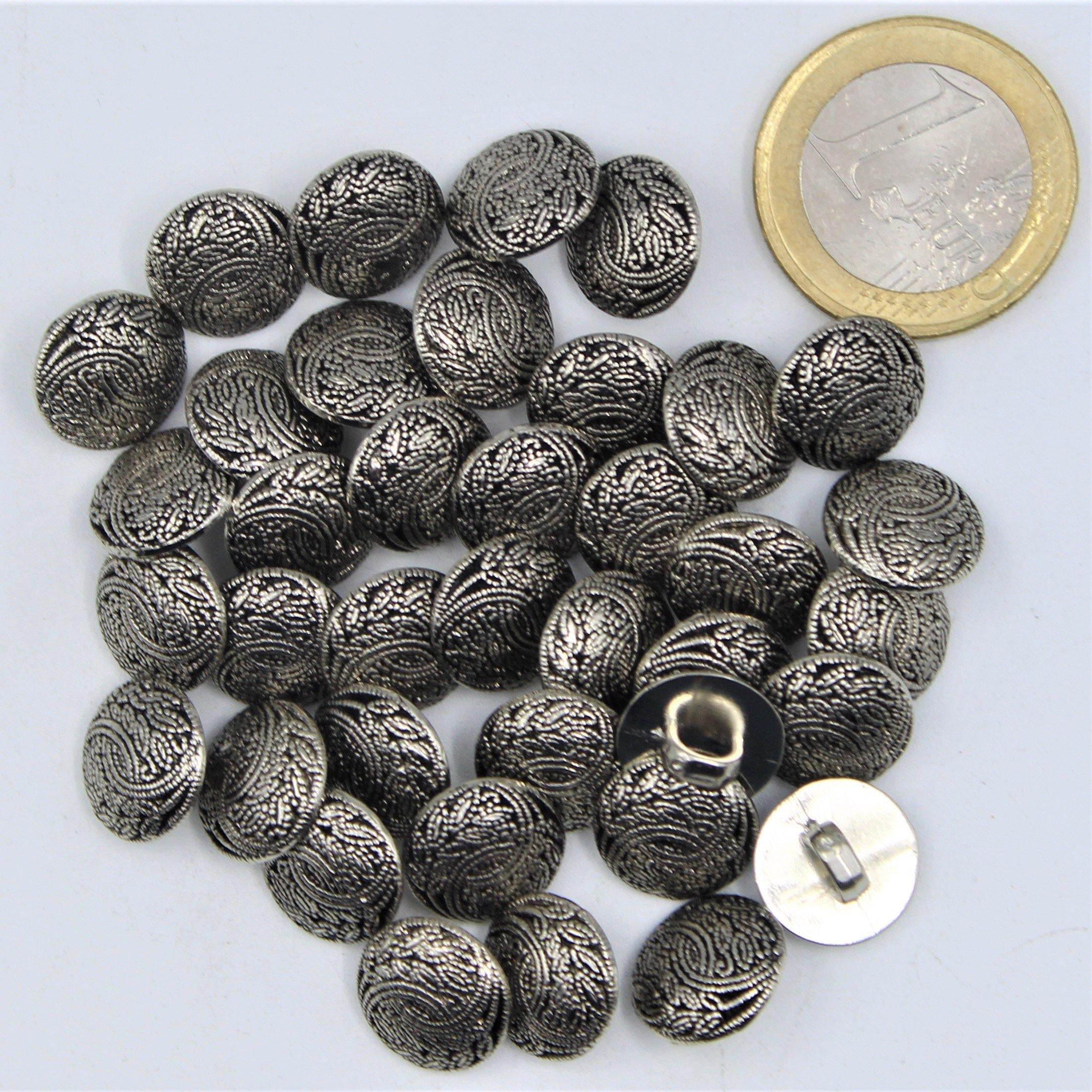 Old Silver Metal Shank Button with Flower Branch #KMQ4001 - ACCESSOIRES LEDUC BV