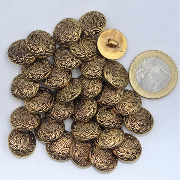 Old Gold Nylon Metalized Shank Button With Flower Branch #KMQ4003 - ACCESSOIRES LEDUC BV