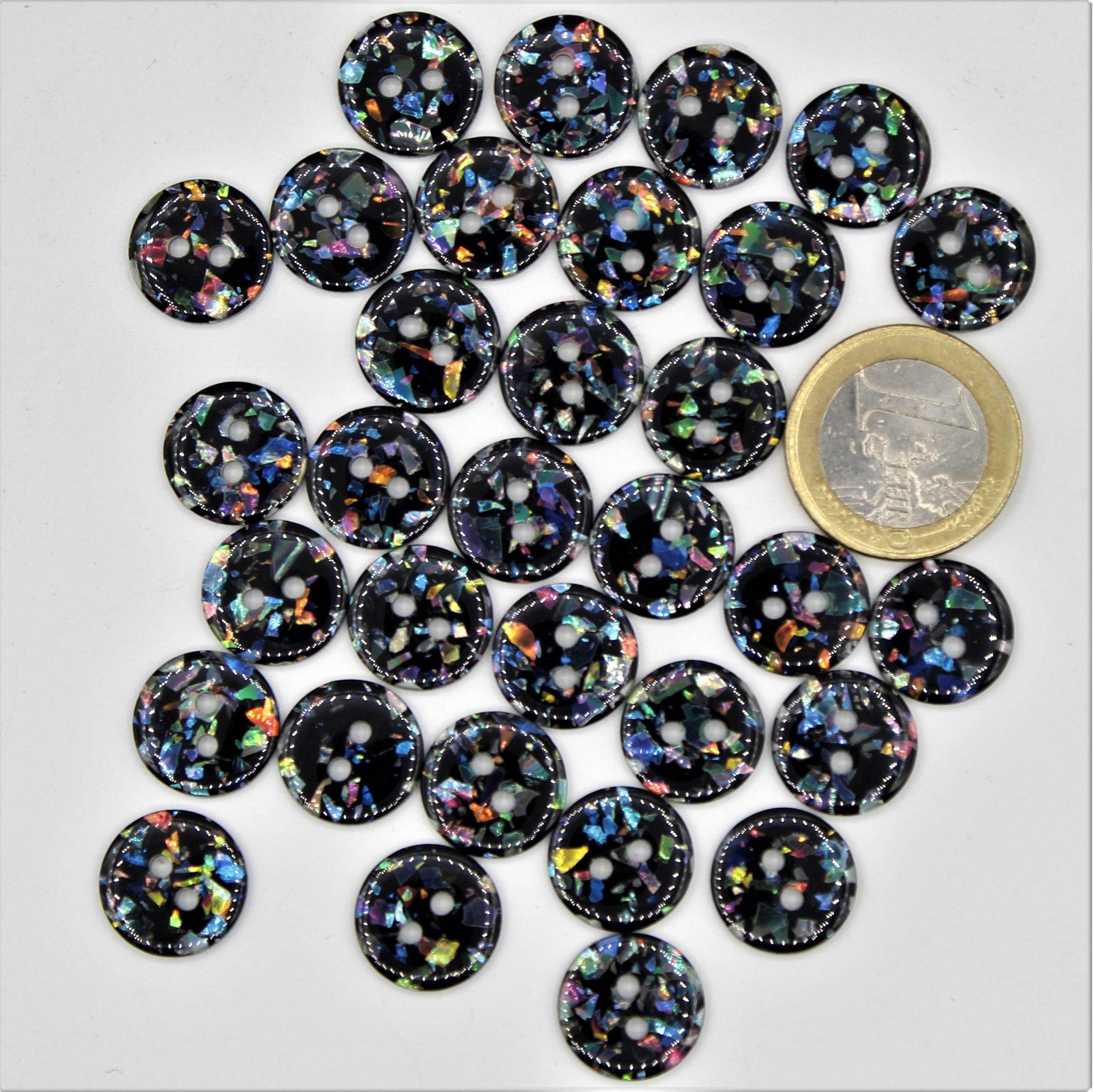 Polyester Shinny Multicolor Button on Black background 2 holes #KP24004 - ACCESSOIRES LEDUC BV