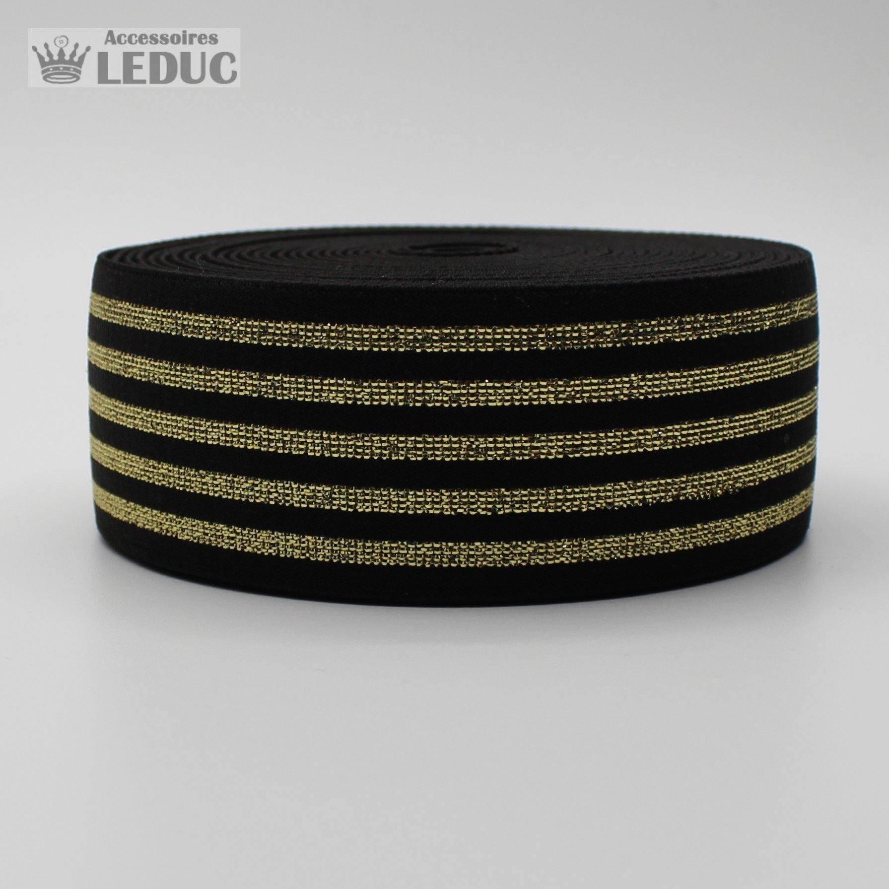 10 meters Striped Elastic 4cm with Gold or Silver Lines - ACCESSOIRES LEDUC BV