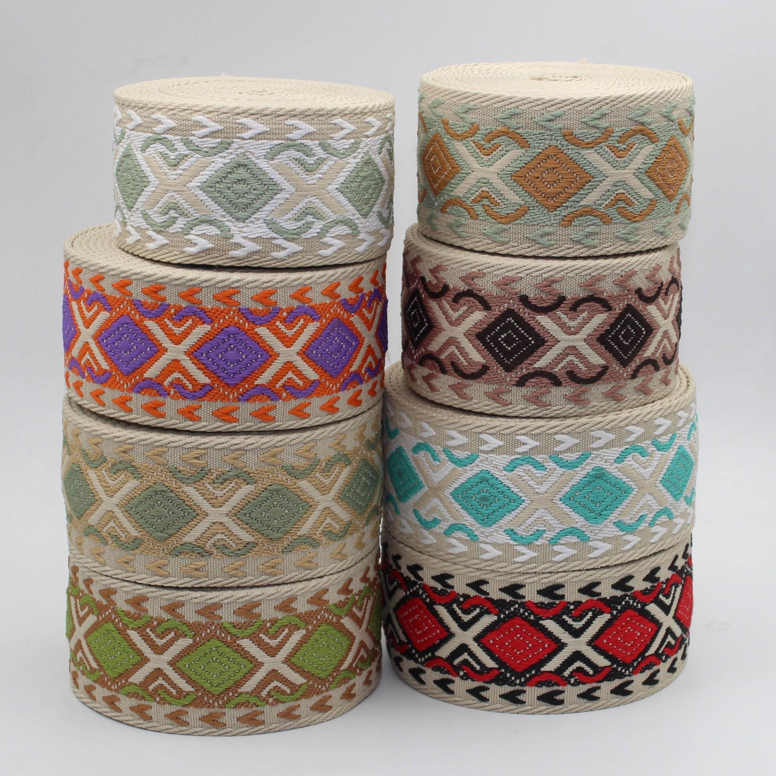 5 Meters of Webbing with ethnic Diamond Patterns 50mm #RUB3513 - ACCESSOIRES LEDUC BV
