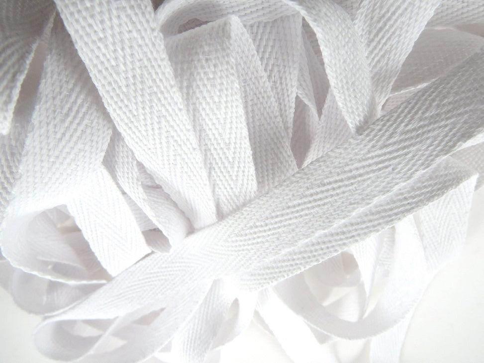 WHITE COTTON HERRINGBONE 15mm 100Meters - ACCESSOIRES LEDUC BV