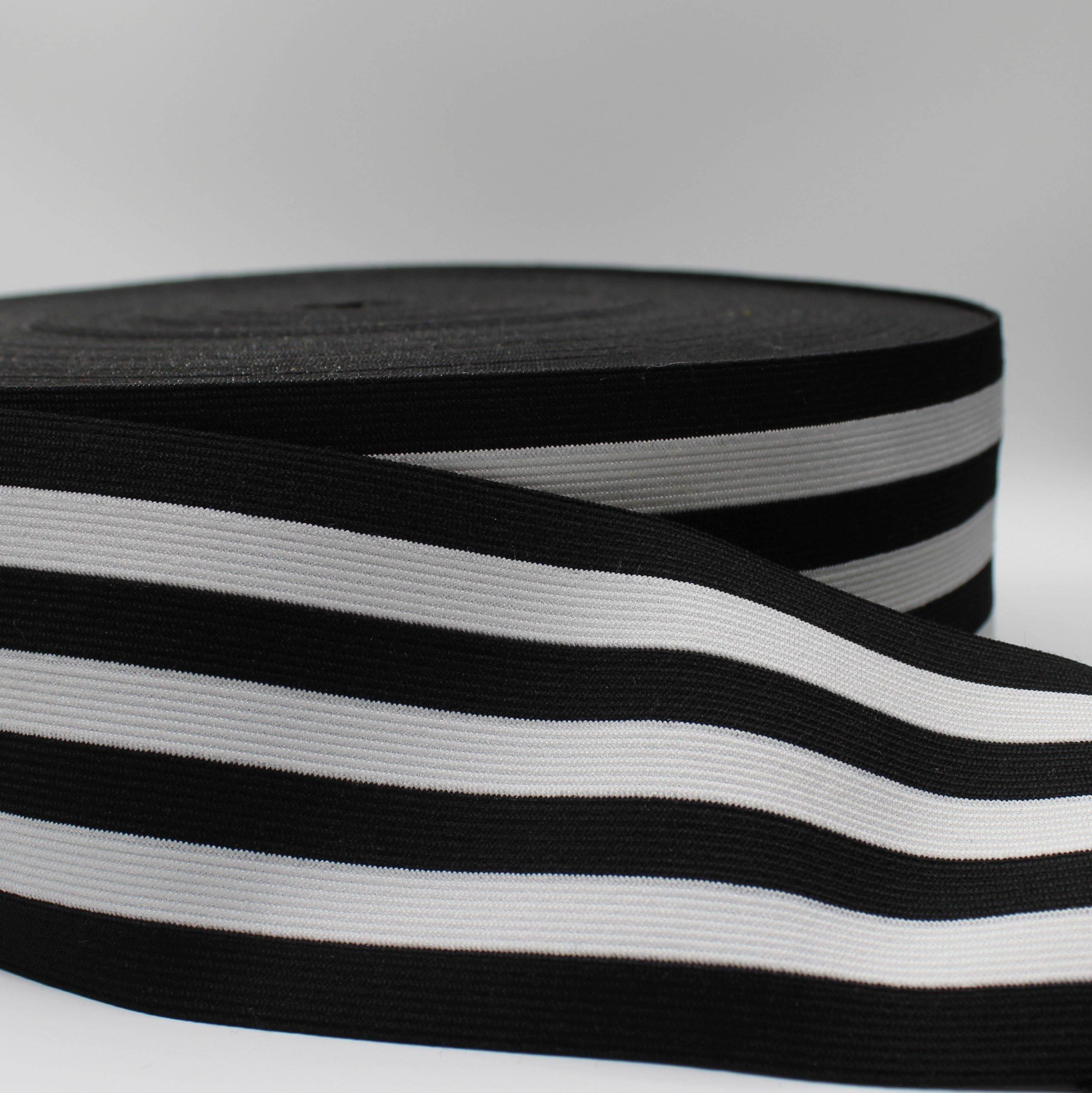 10 meters Striped Elastic 8.5cm White + Black ELA024 - ACCESSOIRES LEDUC BV