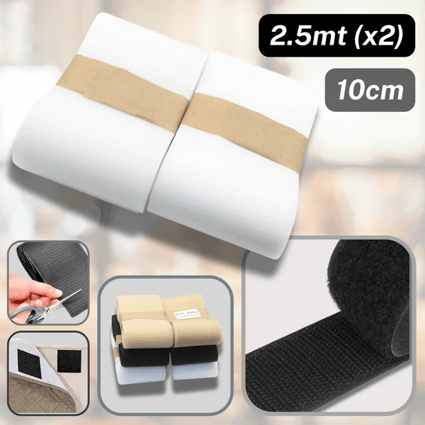 2.5 meters 100mm wide Hook on Loop Tape (Velcro) White, Beige or Black #HNL499 - ACCESSOIRES LEDUC BV