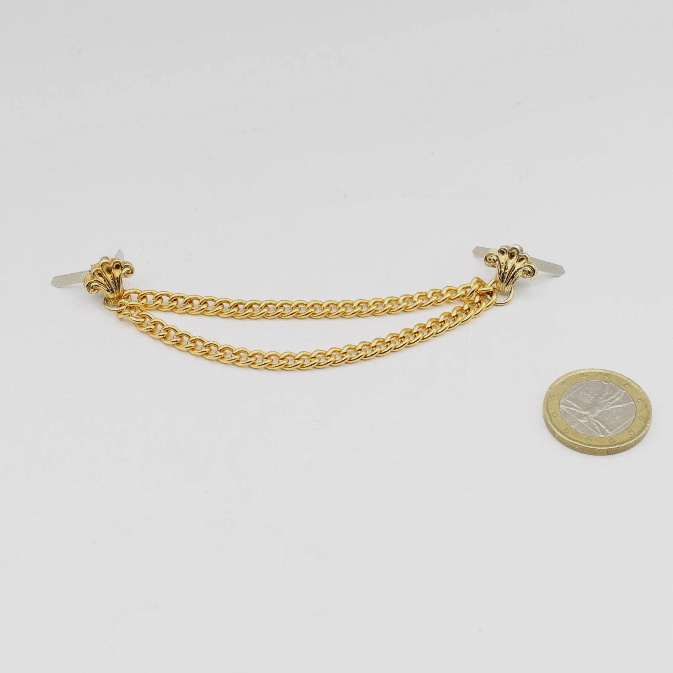 Set of 5 Gold chain pins with fold-over ends for poking through fabric for Jacket, Vest, Bag, Leather Goods-10CM - ACCESSOIRES LEDUC BV