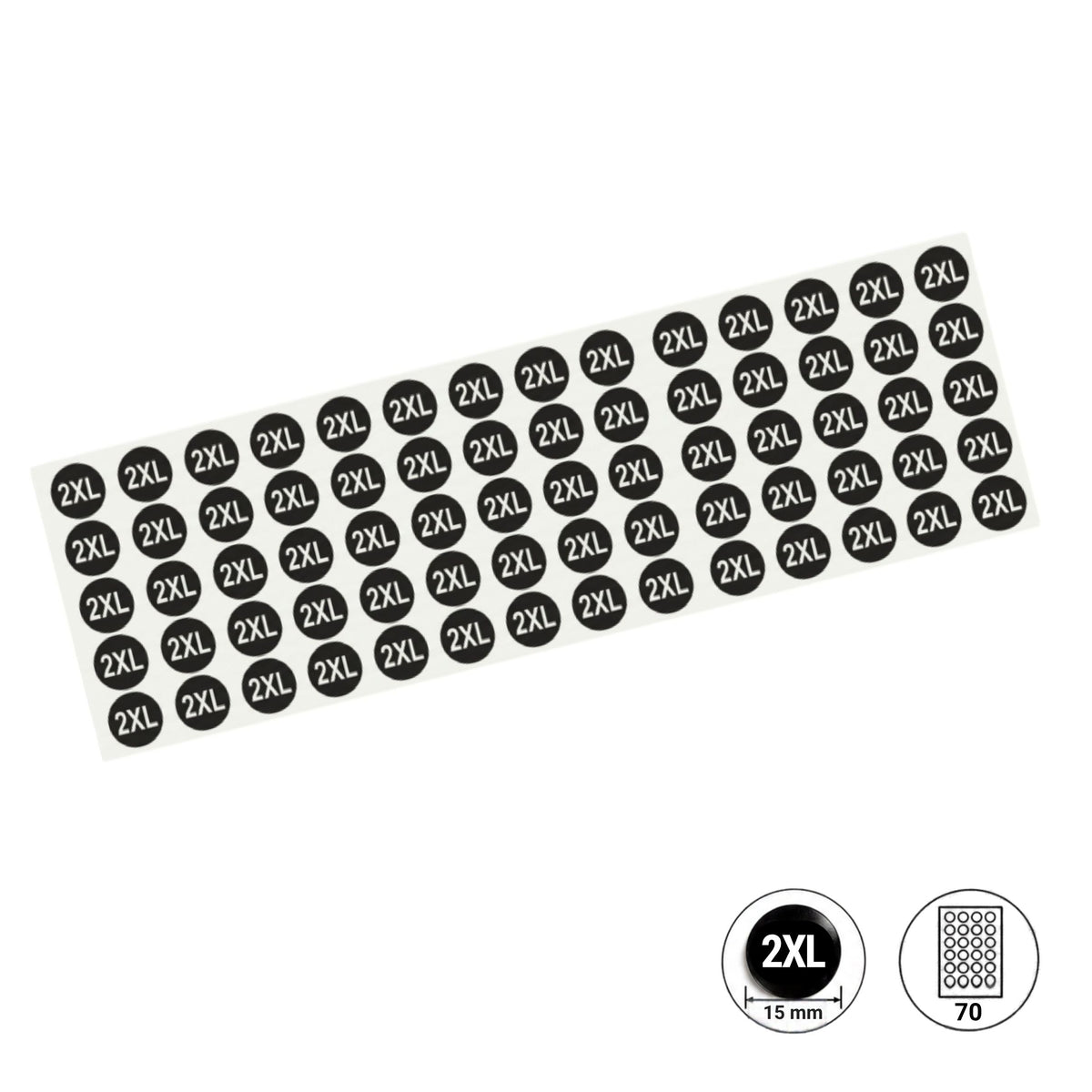 5 Sheets (350 labels) Black Garment Size Stickers for Clothes Hangers – 15 mm