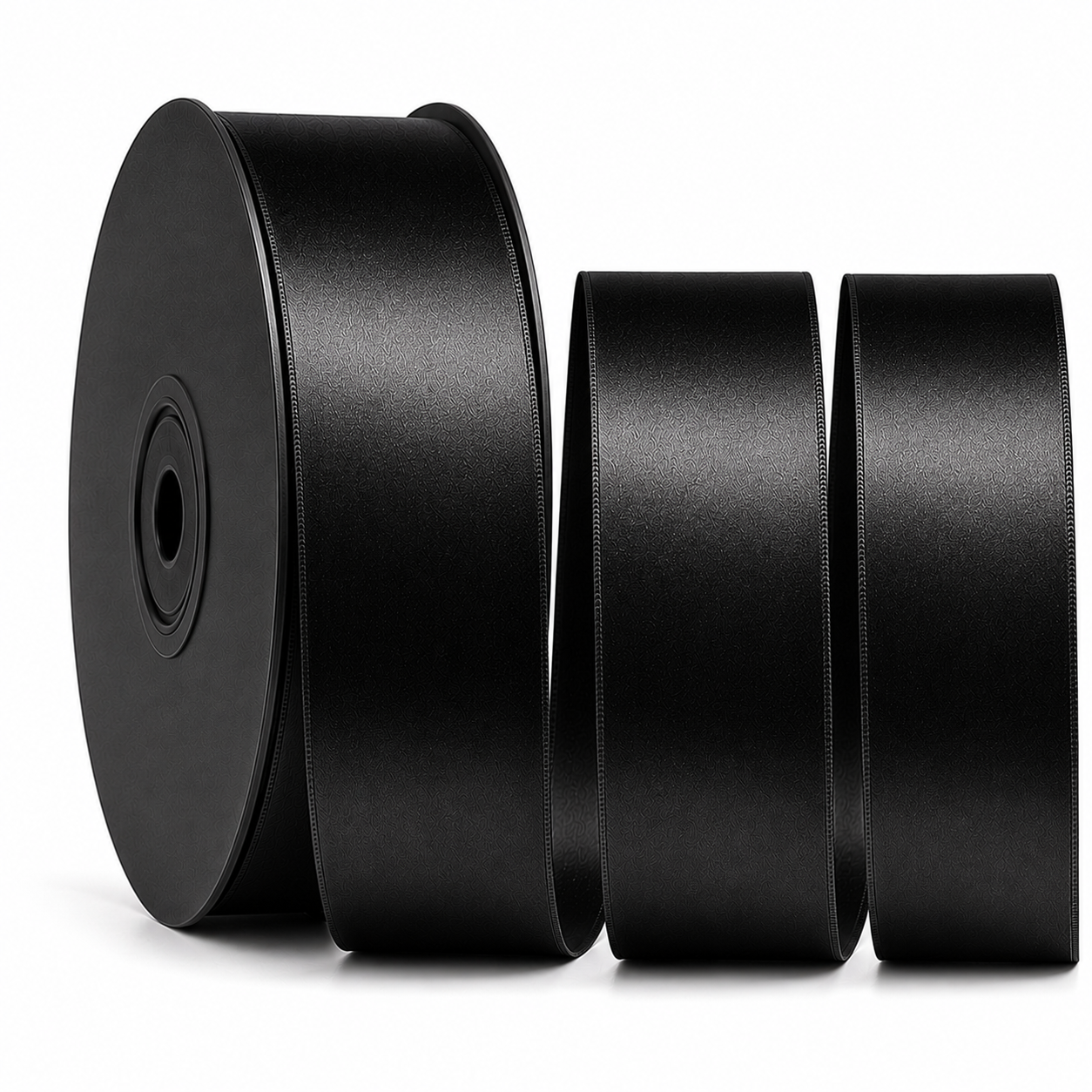 Deluxe-Satinbandrolle, beidseitig verwendbar, 25 m – Breiten 3–63 mm – Oeko-Tex Standard 100