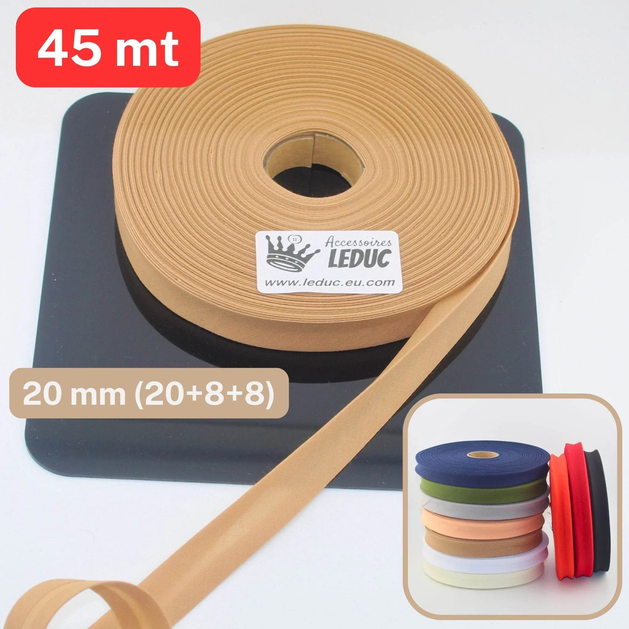 Polycotton Folded Bias Biding 20mm (20+8+8mm) - Rolls of 9 or 45 meters - ACCESSOIRES LEDUC BV
