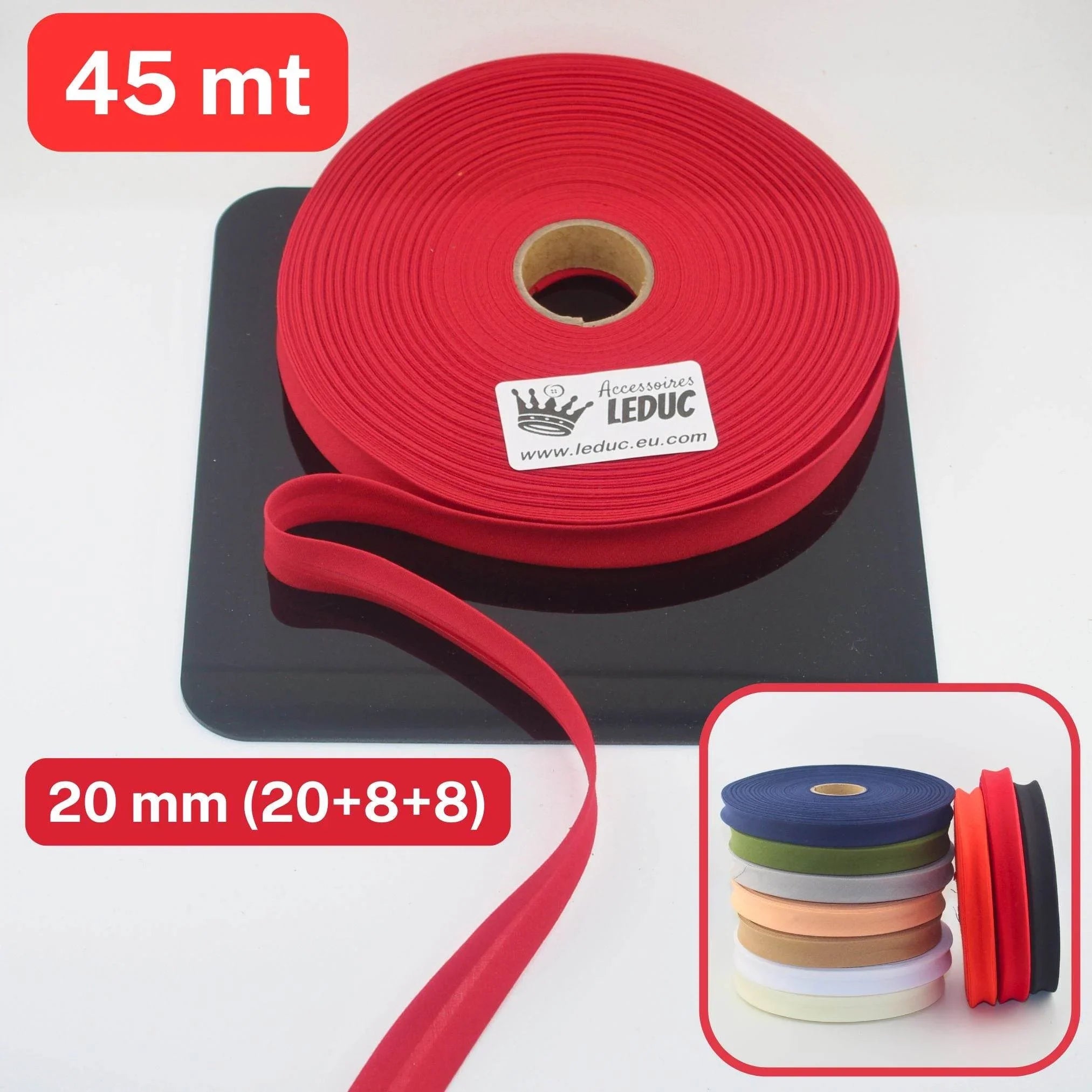 Polycotton Folded Bias Biding 20mm (20+8+8mm) - Rolls of 9 or 45 meters - ACCESSOIRES LEDUC BV