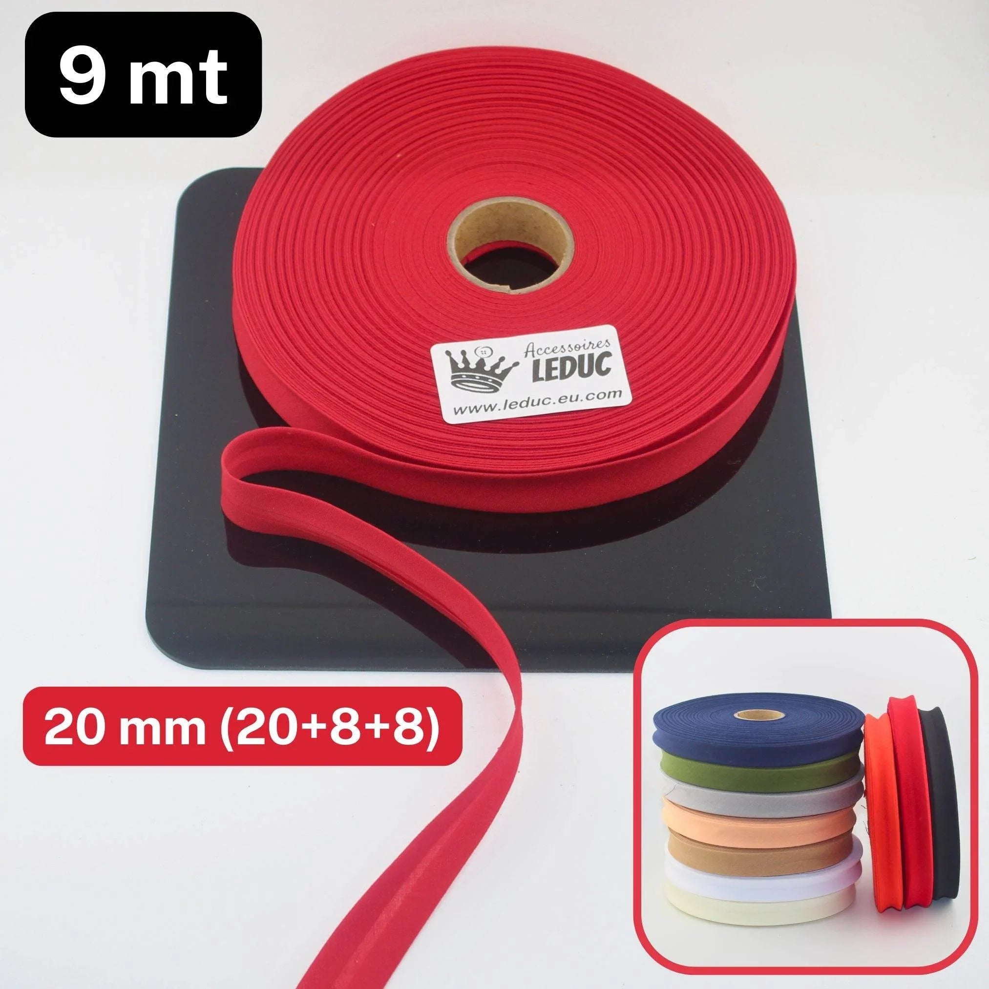 Polycotton Folded Bias Biding 20mm (20+8+8mm) - Rolls of 9 or 45 meters - ACCESSOIRES LEDUC BV
