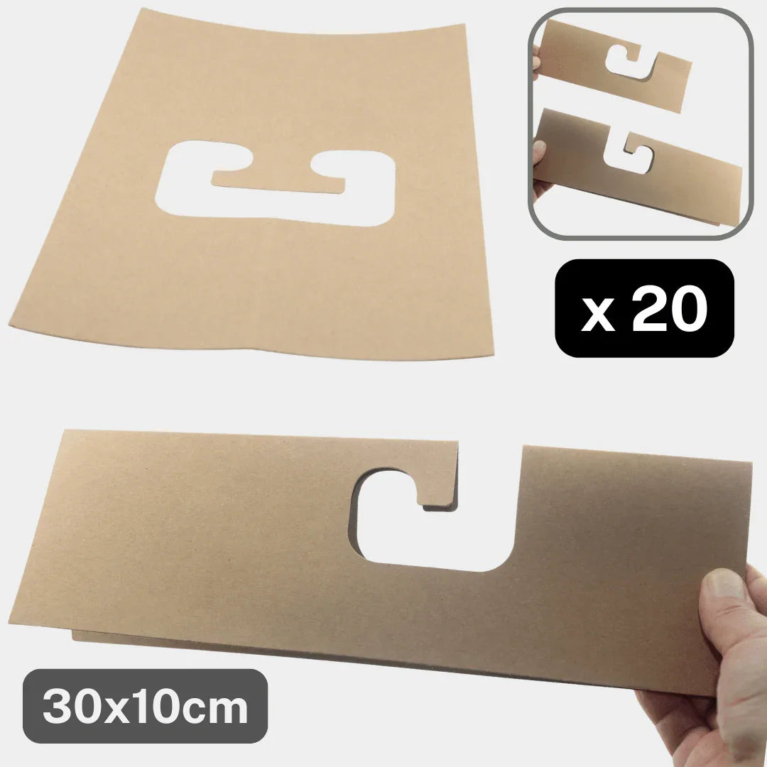 20 Cardboard Neutral Fabric Hangers Natural Colour available in 30x10cm or 22x8cm - ACCESSOIRES LEDUC BV
