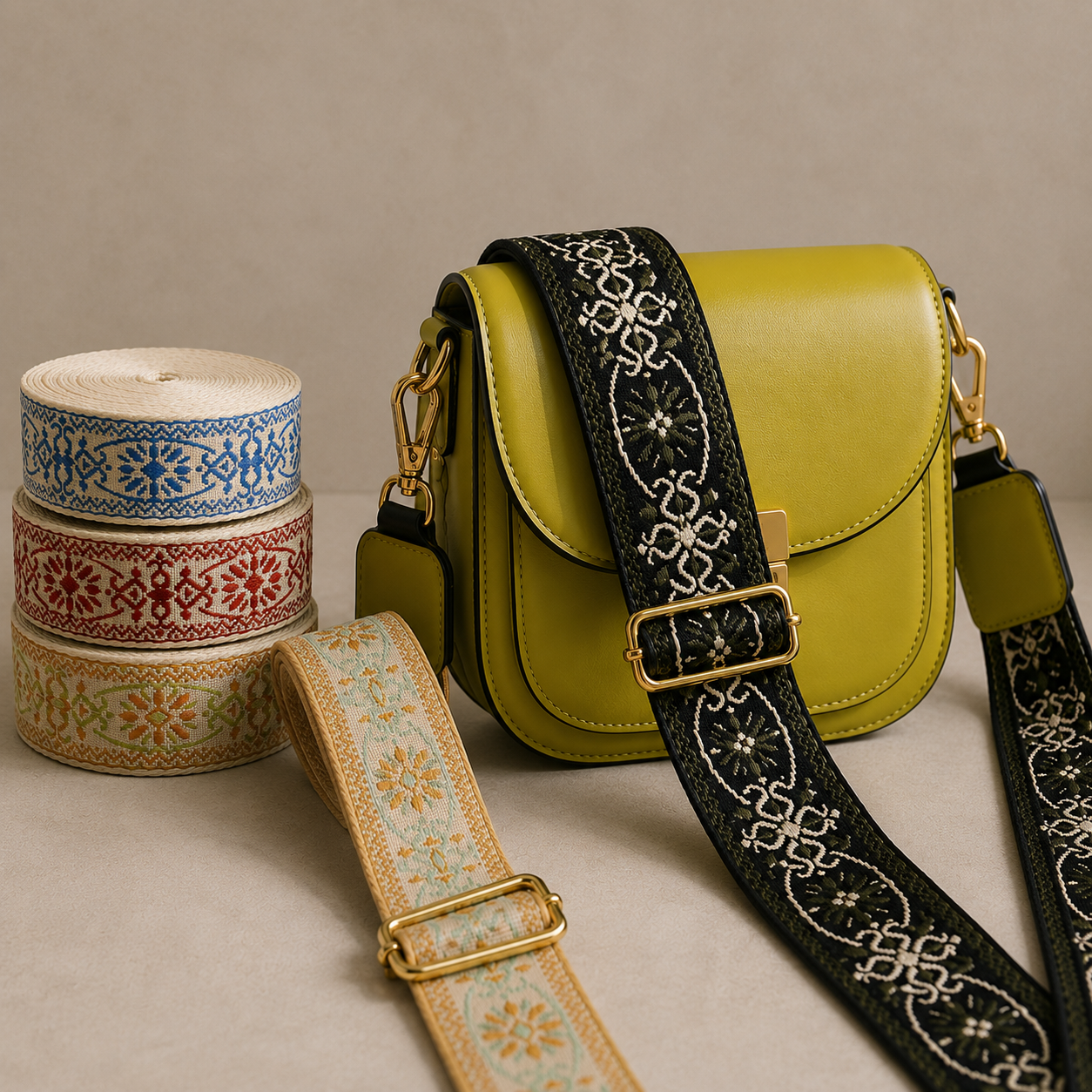 Sangle florale en jacquard de 38 mm – Garniture décorative premium pour sacs et tissus d’ameublement (RUB3584)