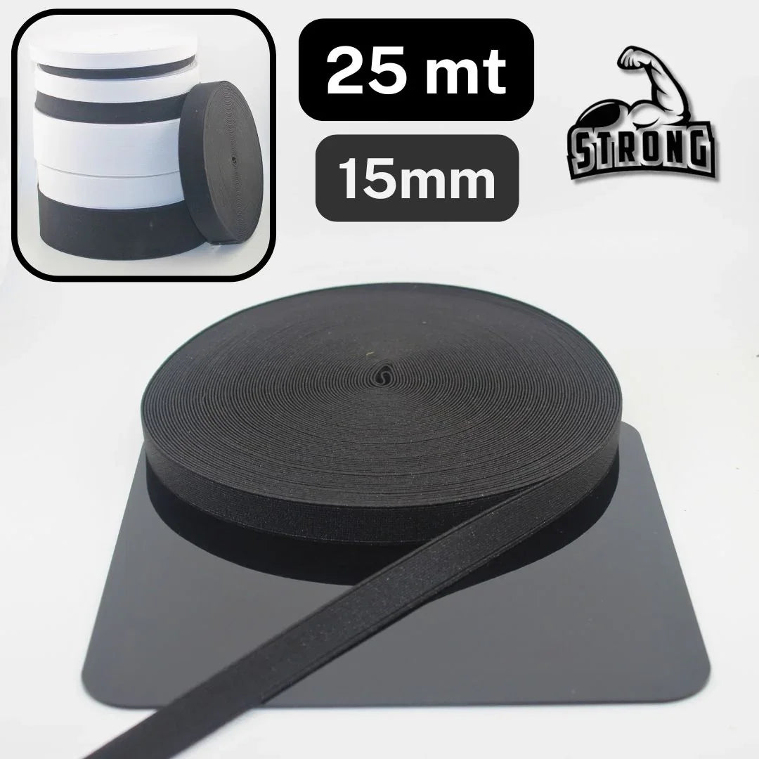 25 meters Super Strong Elastic - High Tension - Black or White available in sizes 10mm 15mm 20mm 25mm 30mm 40mm or 60mm #ELCOT - ACCESSOIRES LEDUC BV