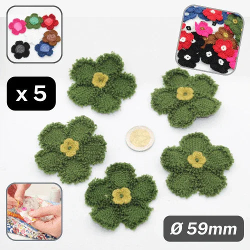 Set of 5 Fabric Bicolor Flower Brooches / Corsage Sew-on Ø59mm #F1-02 - ACCESSOIRES LEDUC BV