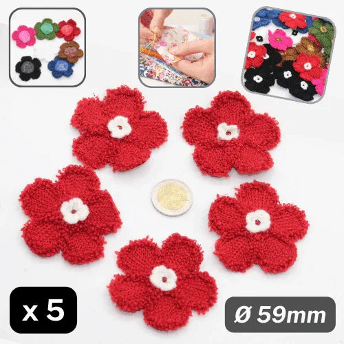 Set of 5 Fabric Bicolor Flower Brooches / Corsage Sew-on Ø59mm #F1-02 - ACCESSOIRES LEDUC BV