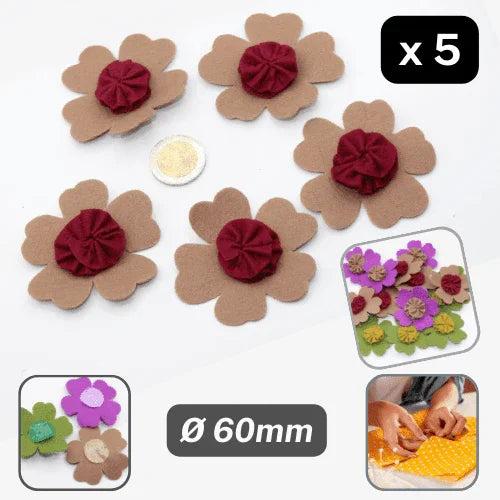 Set of 5 Felt Bicolor Flowers Sew-on Ø60mm #F1-04 - ACCESSOIRES LEDUC BV