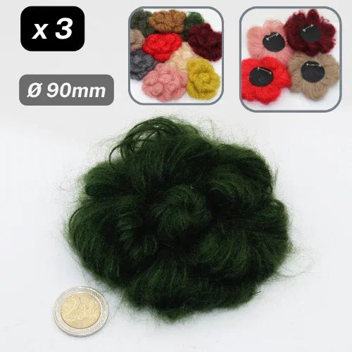 Set of 3 Woolen Flowers with safety pins Applications Ø90mm #F3-00 - ACCESSOIRES LEDUC BV