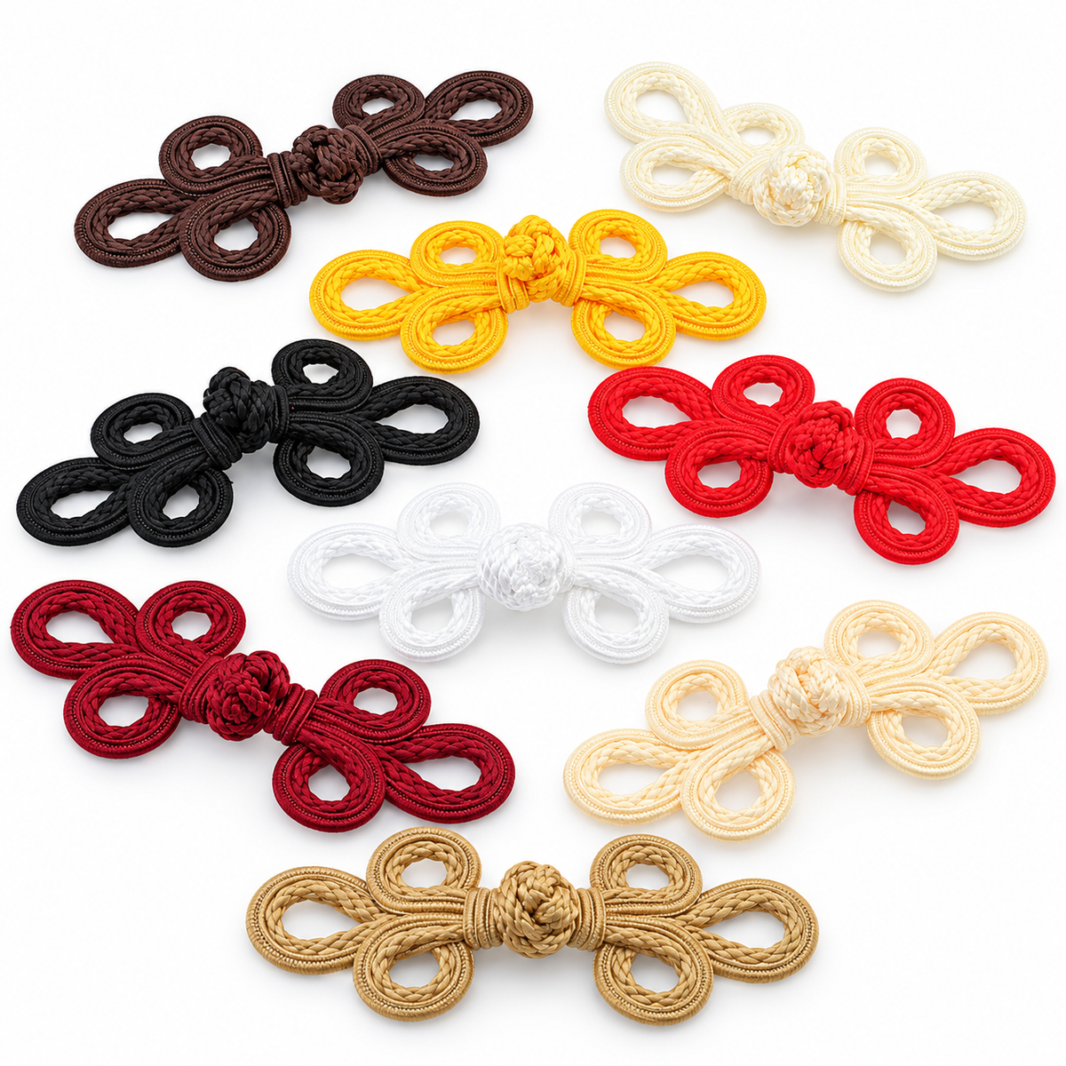 Chinese Frog Closures in Raffia – 6 × 14 cm – Set of 5