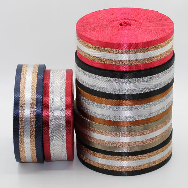 Fettuccia lucida a righe con lurex da 5 m, 38 mm, per borse, tracolle e cucito fai da te