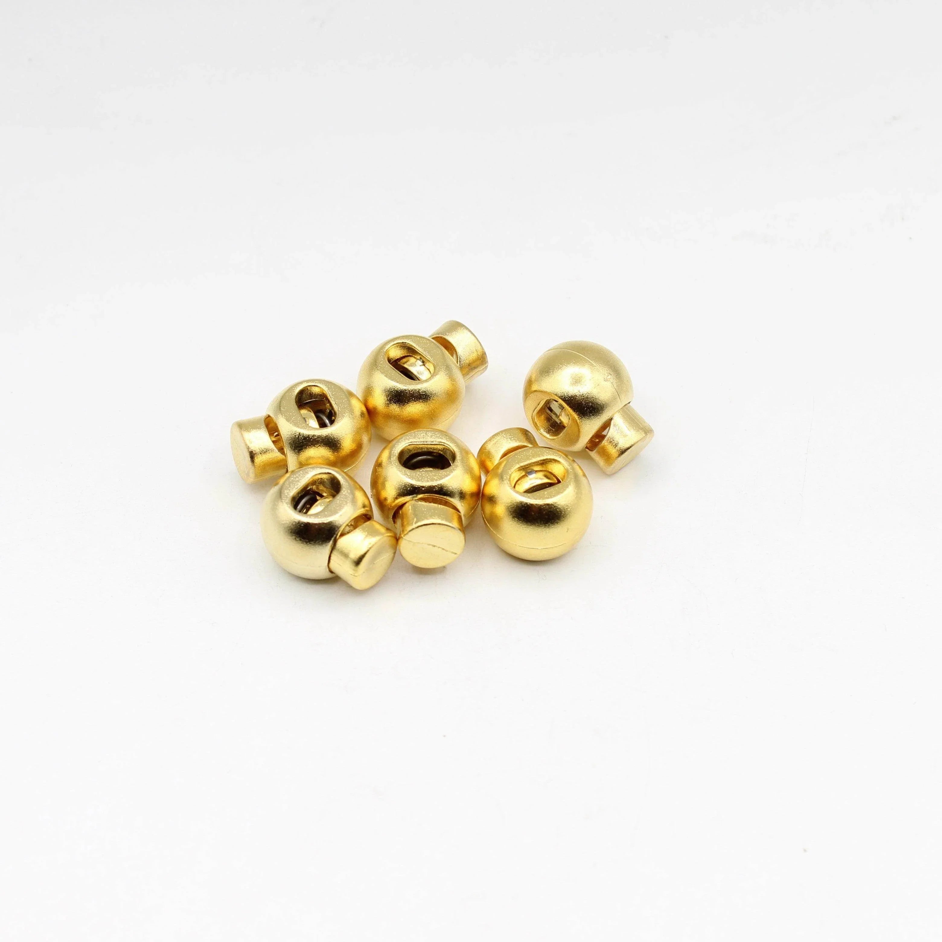 6 Gold Round Cord Stoppers in metallic nylon, quick closing, cord laces etc. - ACCESSOIRES LEDUC BV