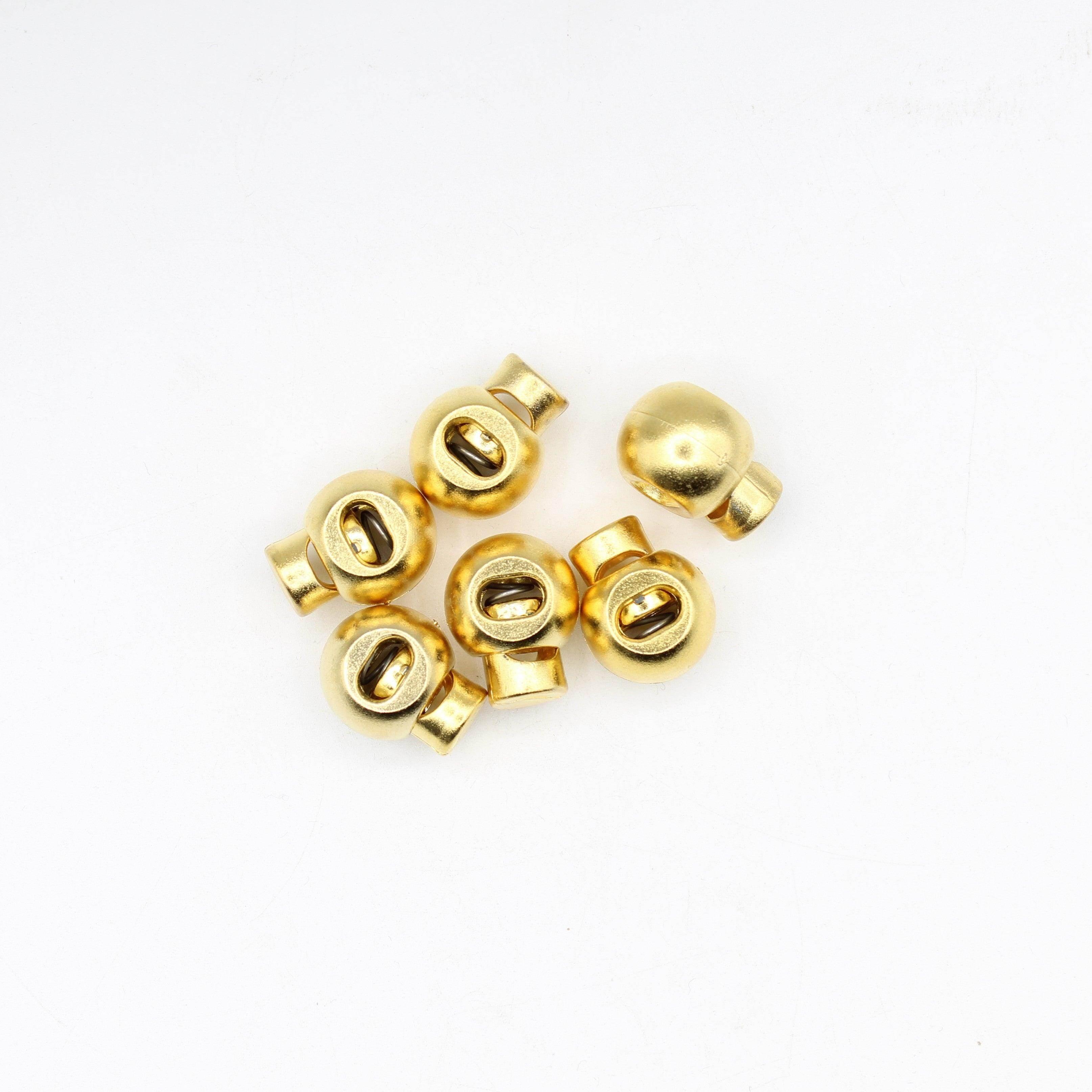 6 Gold Round Cord Stoppers in metallic nylon, quick closing, cord laces etc. - ACCESSOIRES LEDUC BV