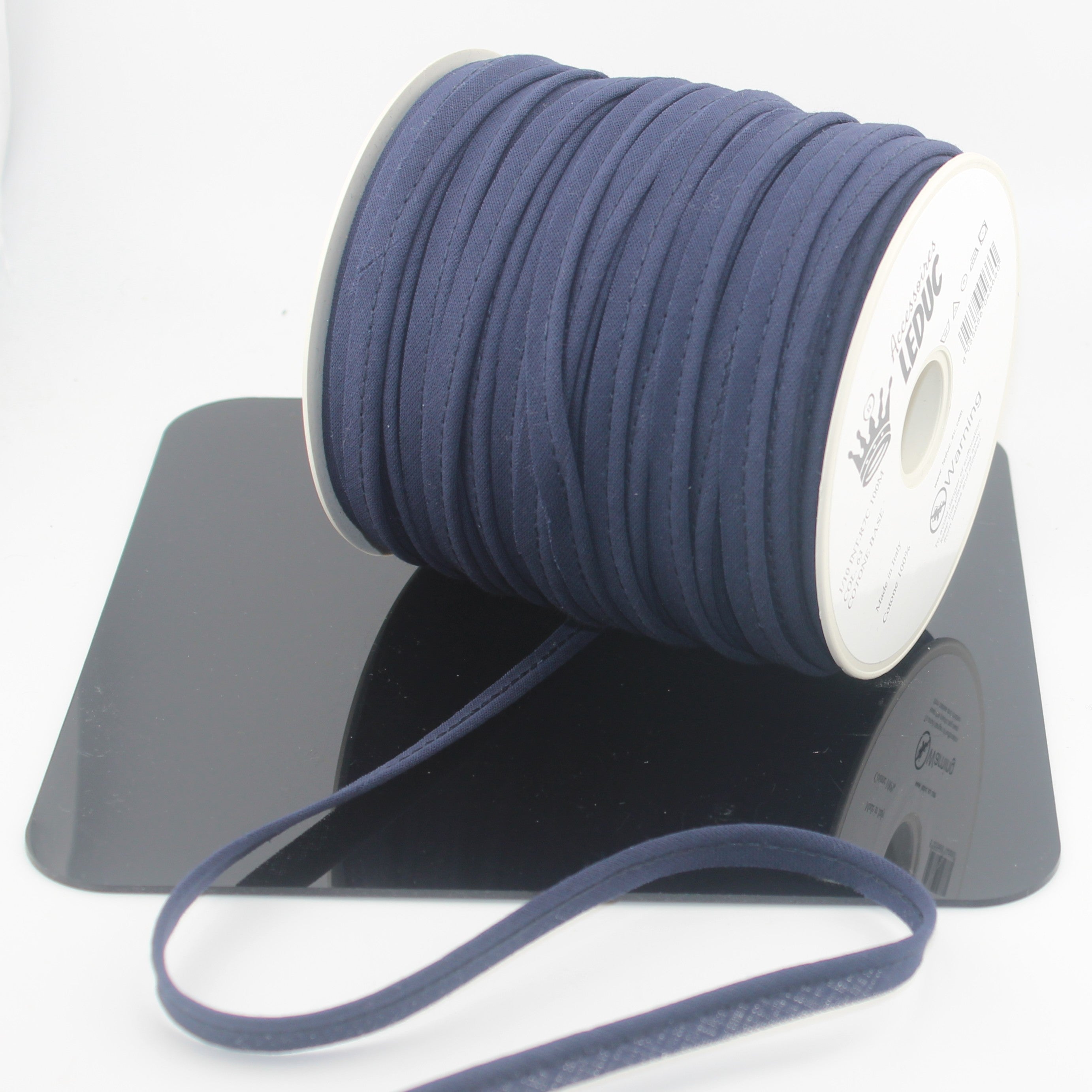 Ribete de algodón italiano, rollo de 100 m, azul marino o beige