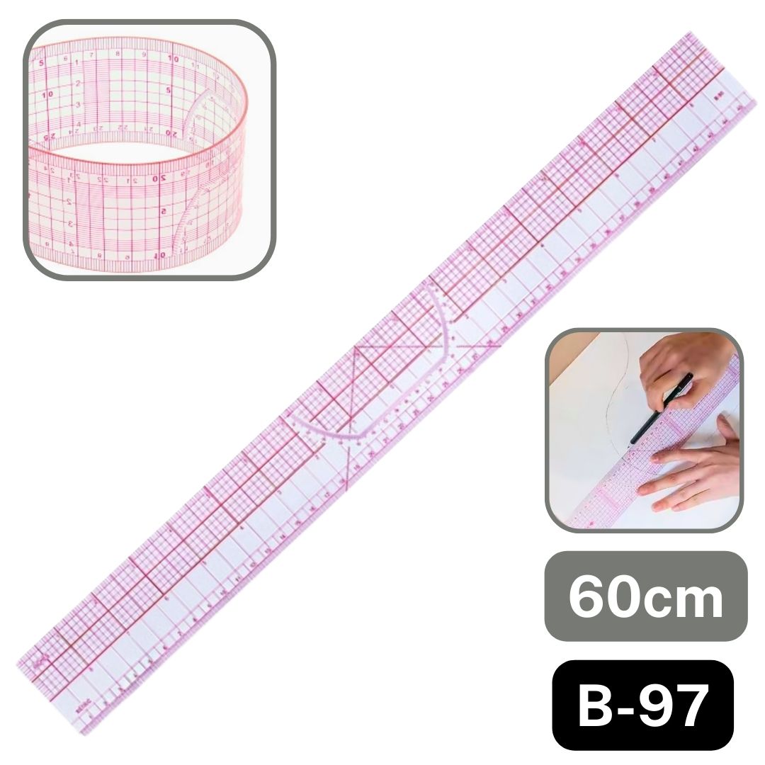 Règle japonaise souple de 60 cm en plastique transparent rose pour couture, modélisme, B-97.