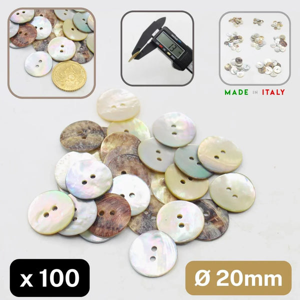 Lot de 100 boutons nacrés 2 trous, diamètre 20 mm, accessoires couture ACCESSOIRES LEDUC, Made in Italy.