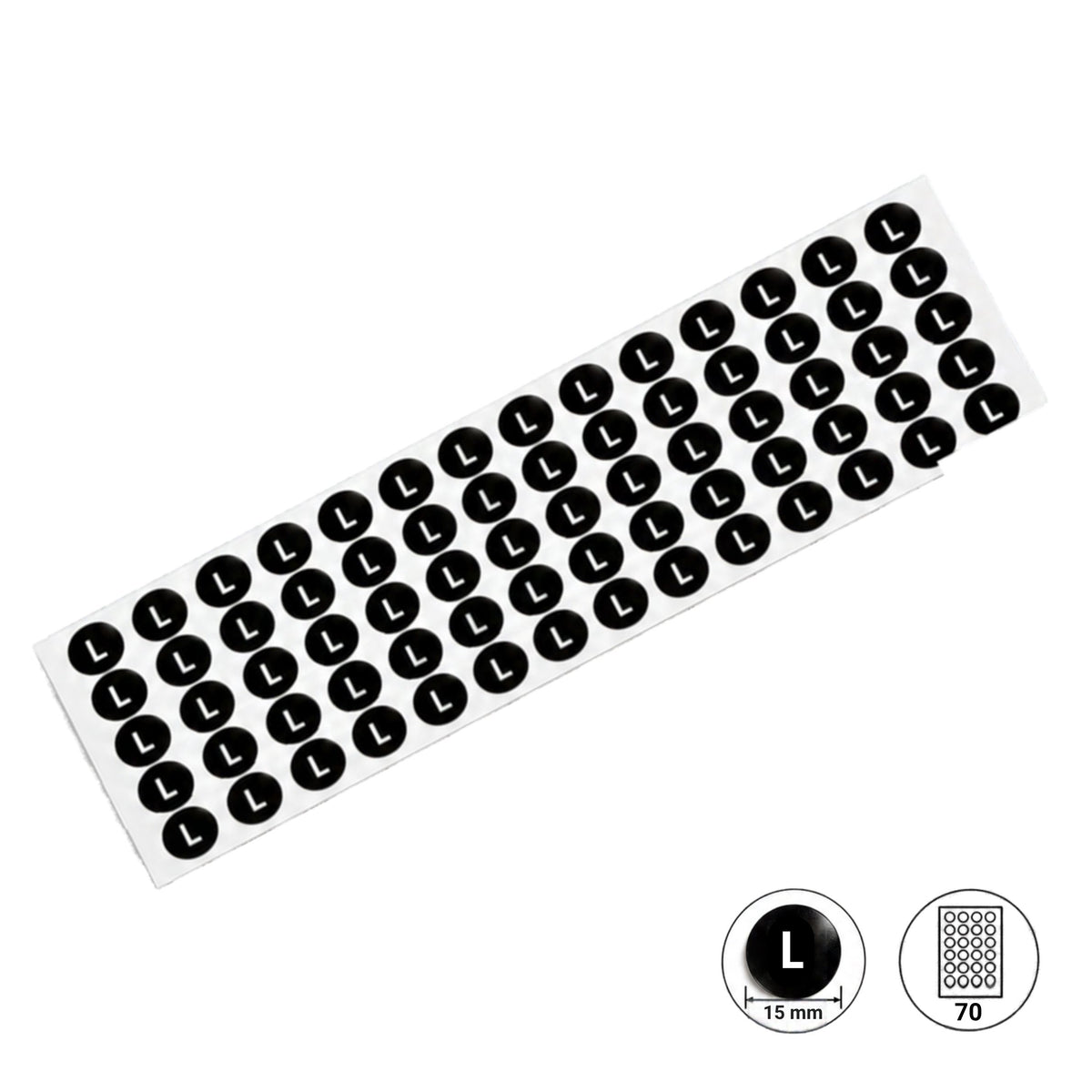 5 Sheets (350 labels) Black Garment Size Stickers for Clothes Hangers – 15 mm